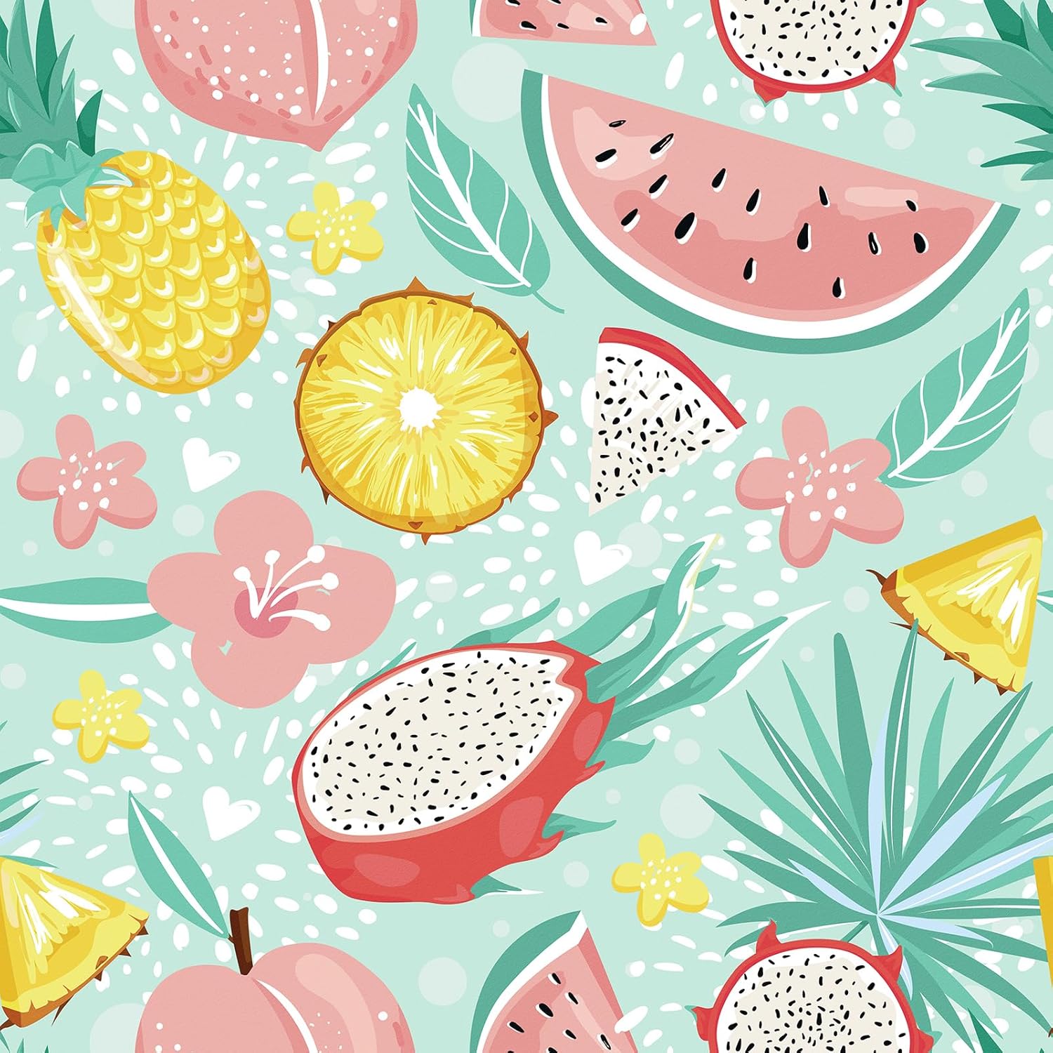 Fruit Floral Peel and Stick Wallpaper Green Summer Fruit Contact Paper for Bedroom Living Room Wall Covering Cartoon Food Kids Wall Paper Self-Adhesive Vinyl Wallpaper Home Decor 17.5" x 118"