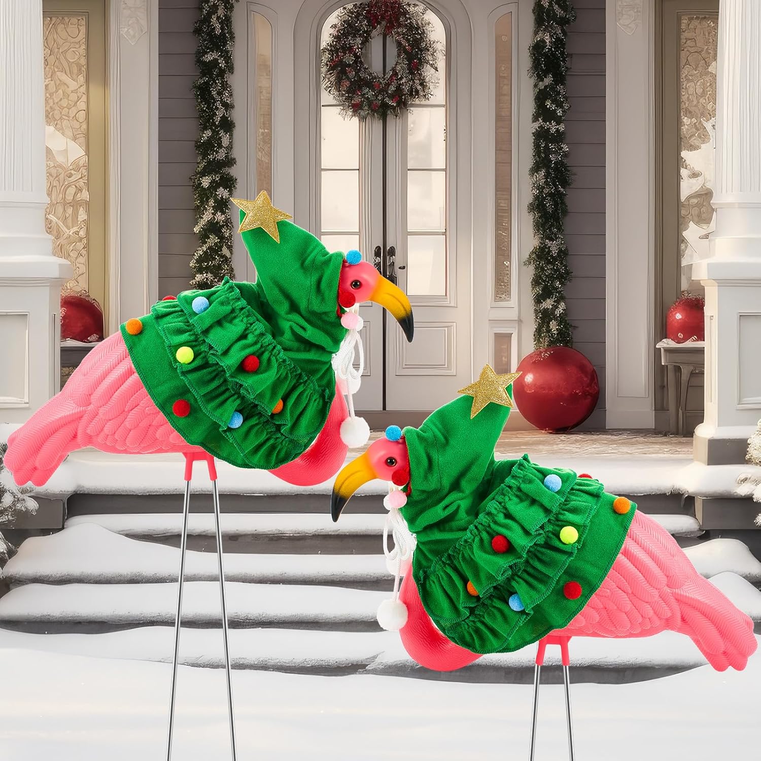 Suzile 31" Large Flamingo Yard Decorations Pink Flamingo with Christmas Tree Costume Flamingo Yard Ornaments Flamingo Statue for Outdoor Garden Flamingo Party Decors