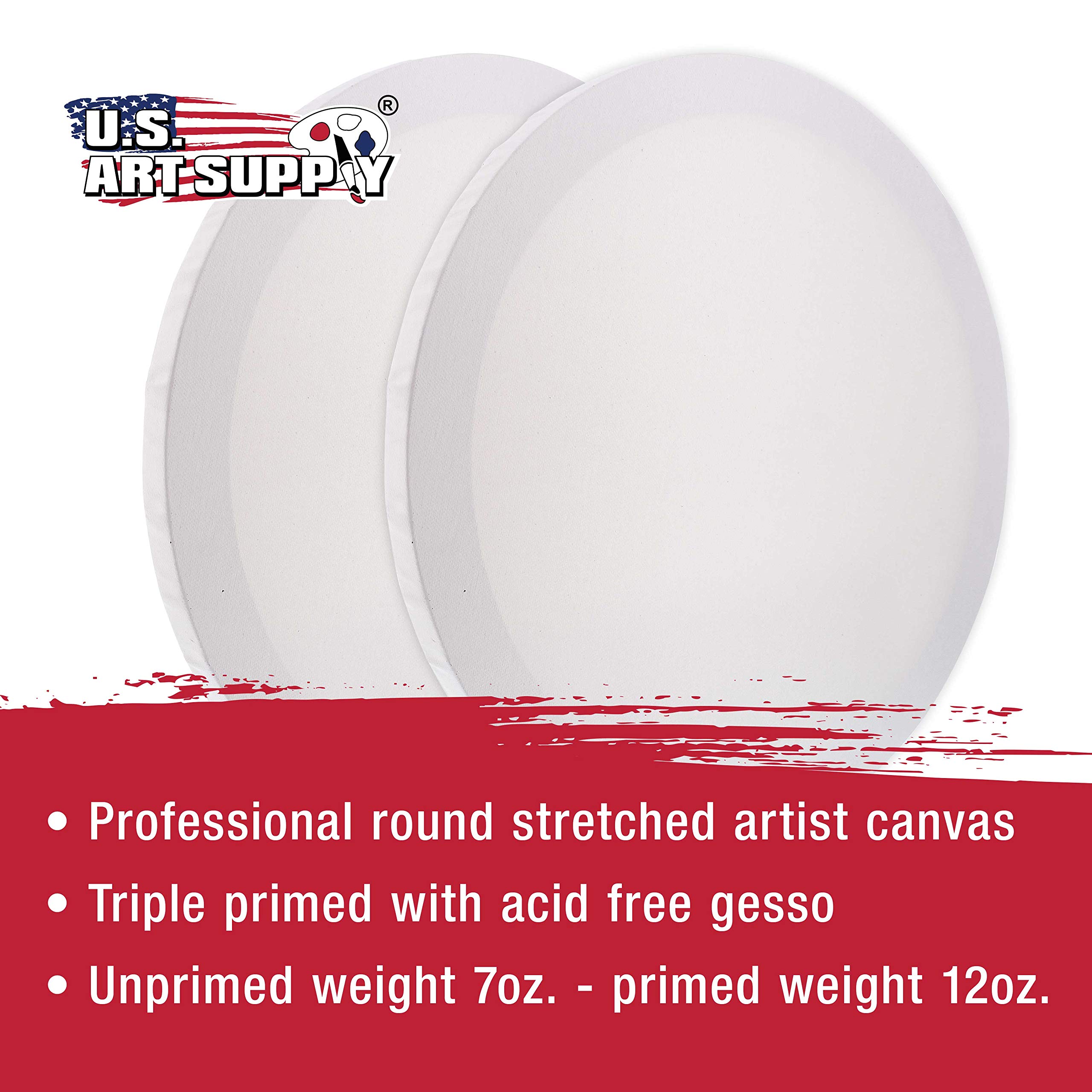 U.S. Art Supply Lot de 2 toiles tendues rondes sans acide de qualité professionnelle 340 g de diamètre 40,6 cm
