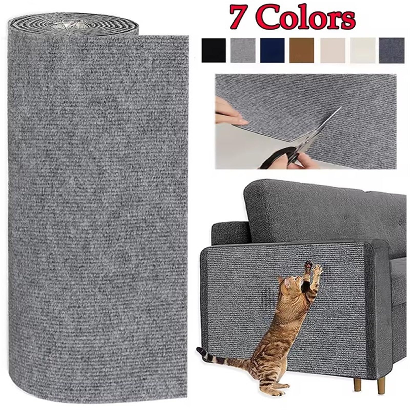 Protector Sofa Gatos Arañazo Alfombrilla for rascar Gatos, Alfombra Recortable, Esquina, Pared, autoadhesiva, Protector de Muebles for arañazos DIY(Grey,40X300CM)