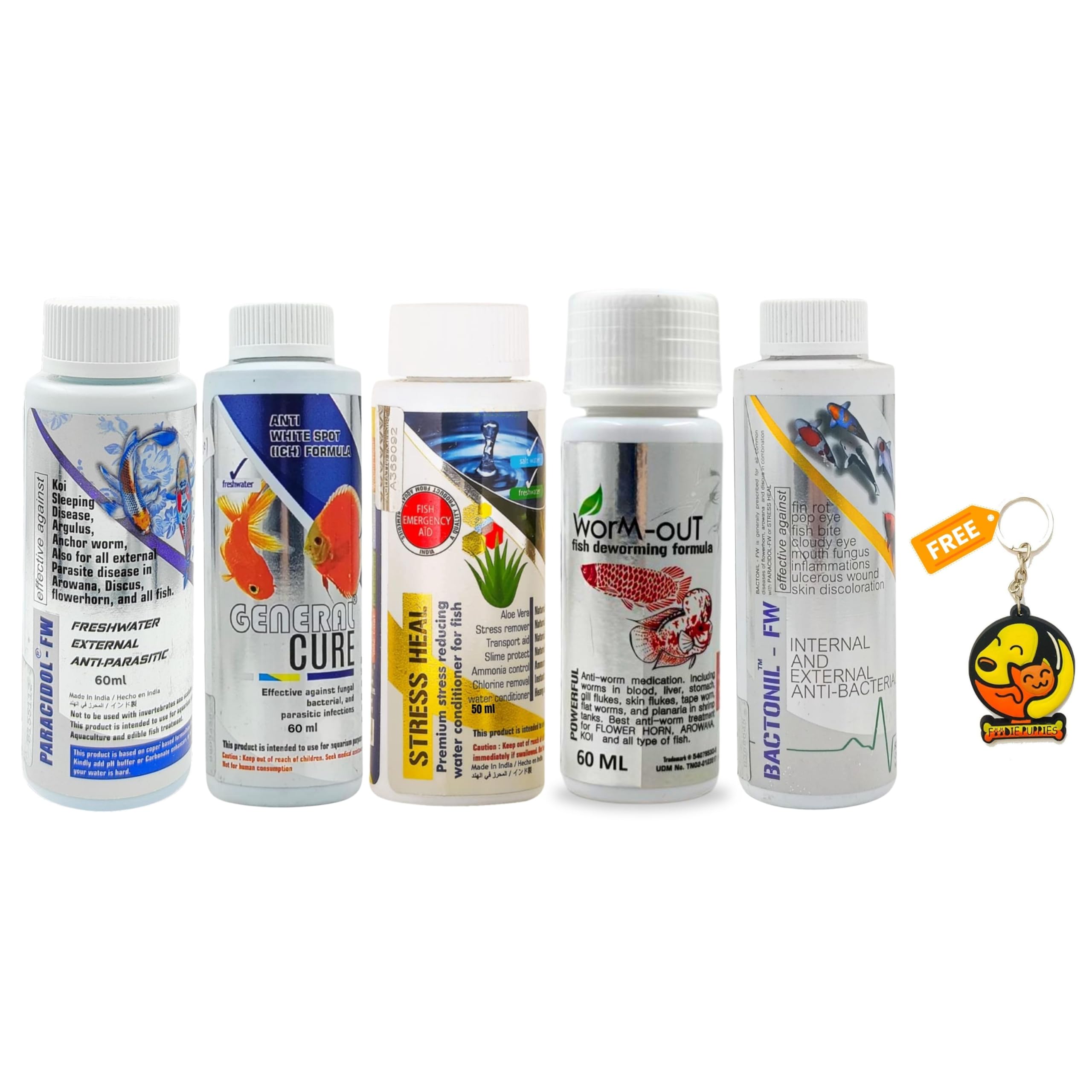 Foodie Puppies Aquatic Remedies Flower Horn Total Care Medication Kit-5 in 1 with Free Key Ring (Pack of 1)