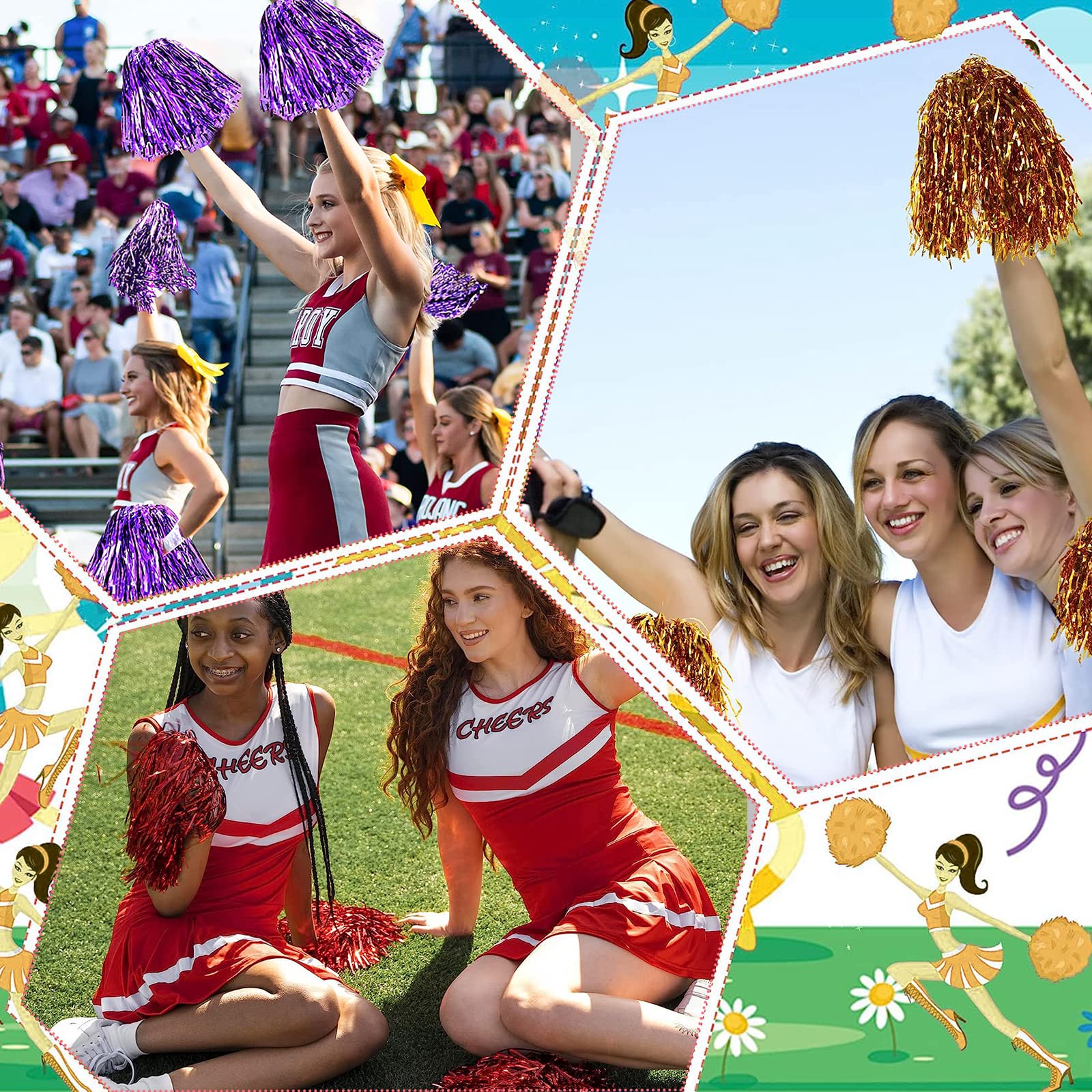 GZjiyu 30 Piezas Pompones Animadora, Pompones de Porristas, Flores De Animadoras para Animadora Y PompóN para Eventos Deportivos Fiestas EspectáCulos En Escenario Fiestas Festivas — view 6