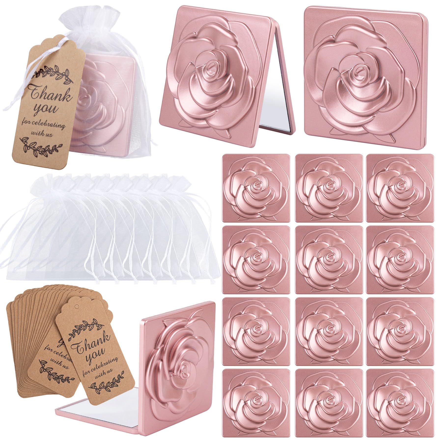 Miroirs compacts rose en lot de 30 pour pochette de voyage et de mariage