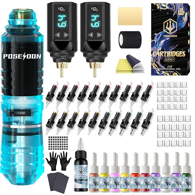 Kit Máquina Tatuar Pen POSEIDON con Baterías y Tintas para P