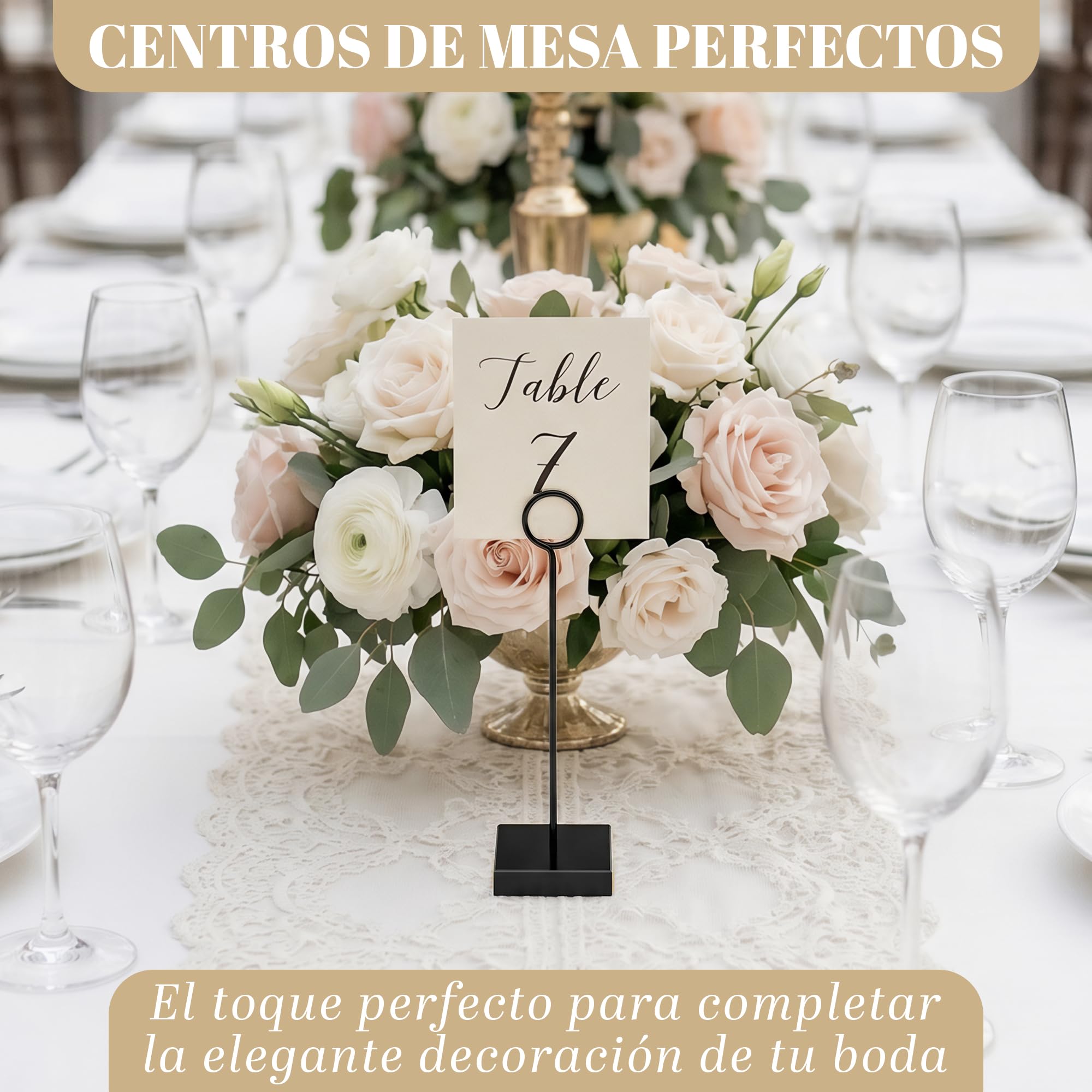 Juego de 12 soportes para números de mesa, soportes altos negros para mesas de boda, soportes de acrílico de lujo con base cuadrada de 2 pulgadas, soportes para letreros de mesa de 7.75 pulgadas para