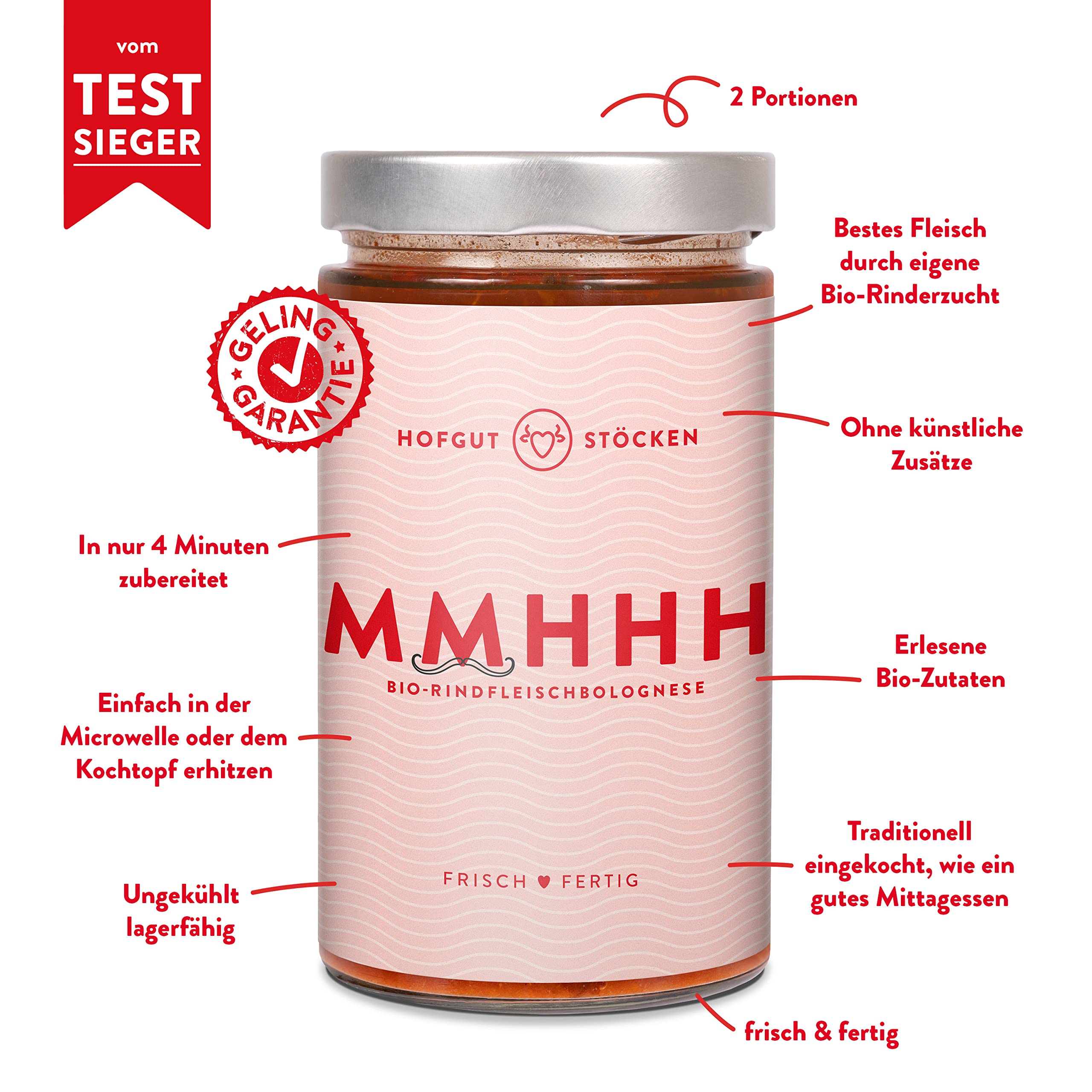 Hofgut Stöcken | Genießerpaket "Die leckerste Idee Deutschlands" vom Testsieger | 6x 620ml Bio-Fertiggerichte im Glas für Topf & Mikrowelle |Bio-Bolognese |Bio-Rahmgeschnetzeltes |Bio-Chili con Carne