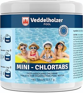 Veddelholzer 180 Chlorine Mini Tabs. Fast dissolving chlorine tablets for swimming pool, paddling pools, kiddie pools, children's pools & whirlpools. Pool Accessories Pool Cleaning & Disinfection