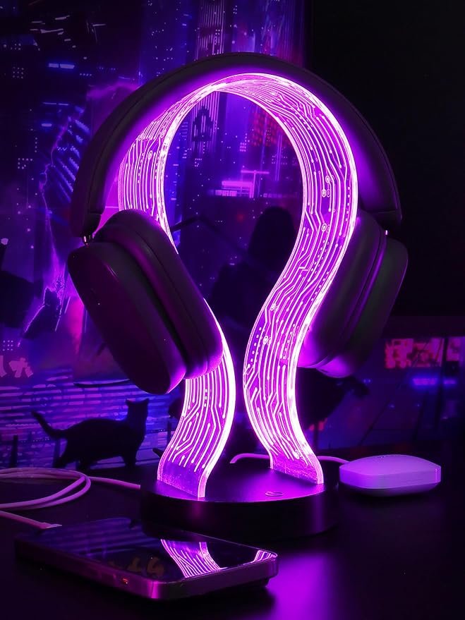 Soporte para Auriculares CoolGift Mart con Luz LED y Puertos USB miniatura 3