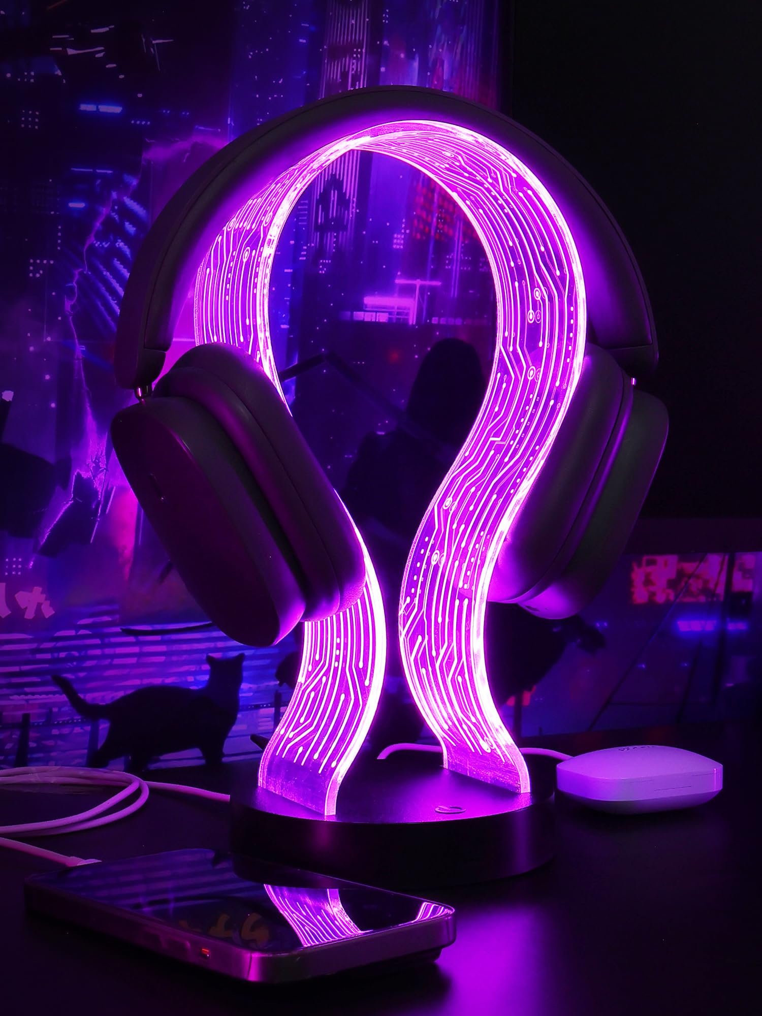 Beleuchteter Kopfhörerständer mit 16 Farben Lichtern, Acryl Kopfhörer Stand mit USB und Typ-C Ladeanschlüsse, Geschenke für Gamer