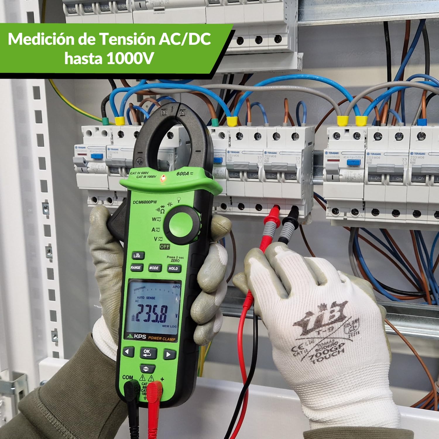 KPS DCM6000PW Pinza Vatimétrica Digital TRMS 10000 Cuentas, 1000V AC/DC, 600A AC/DC, Medición de Potencia, Armónicos, Factor de Potencia y THD, Bluetooth y Datalogger, CAT IV 600V