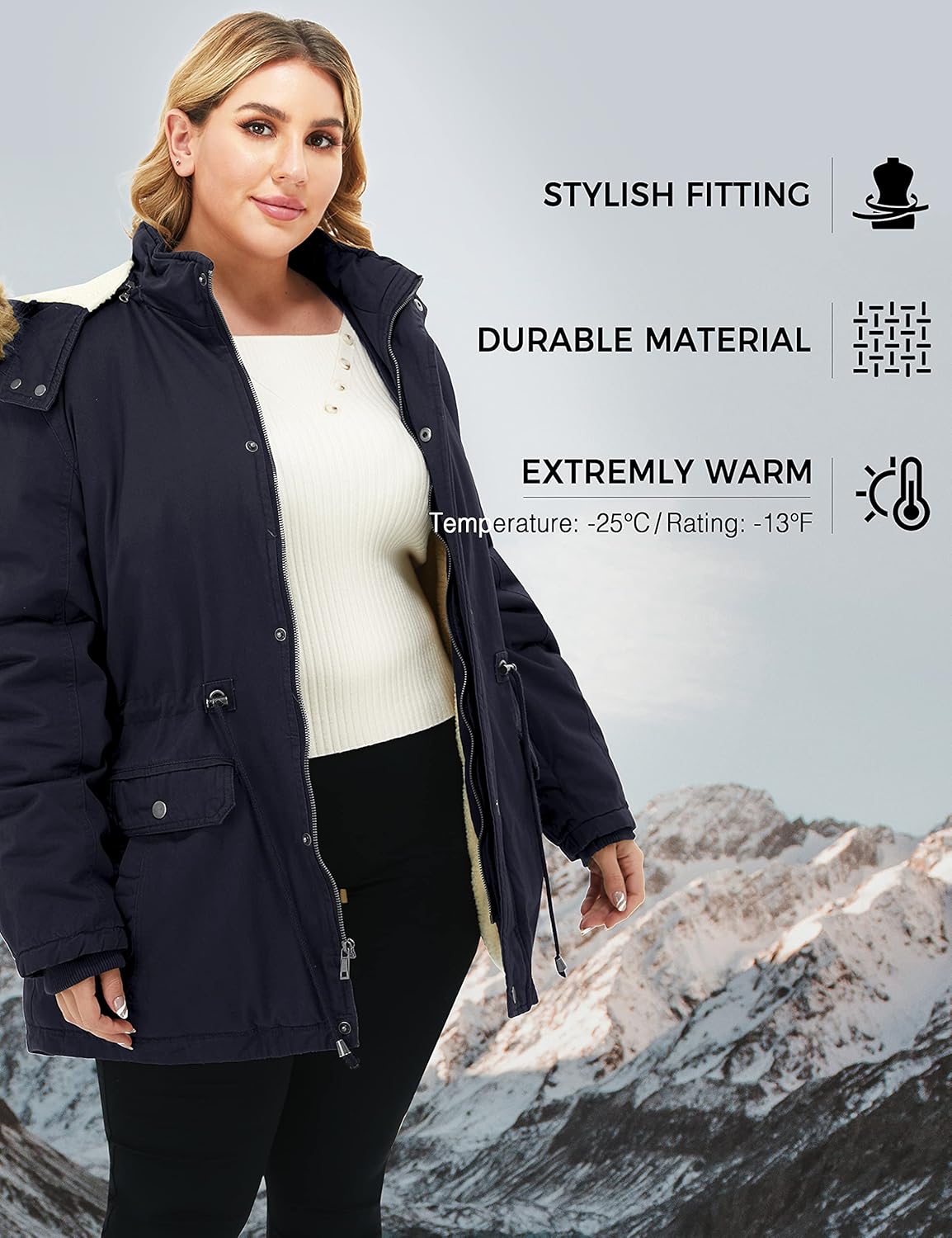 Soularge Women's Winter Plus Size Sherpa Lined Coats with Detachable Hood - Image 6