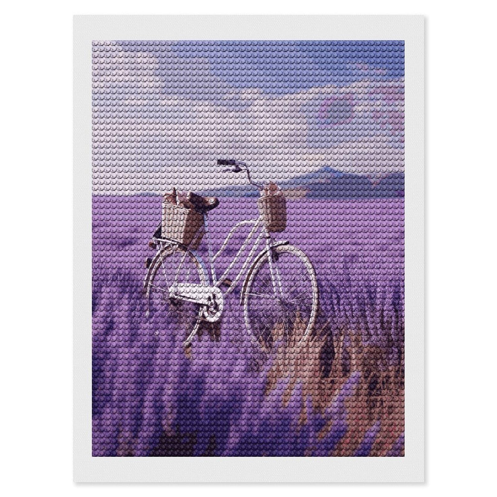 FekiLoot Lavender Field Bike Diamond Art Kits for Adults Diamond Painting Kits for Beginners DIY Diamond Art Kits Round Full Drill Diamond Dot Gem Painting for Home Wall Decor Gift 12"x16"