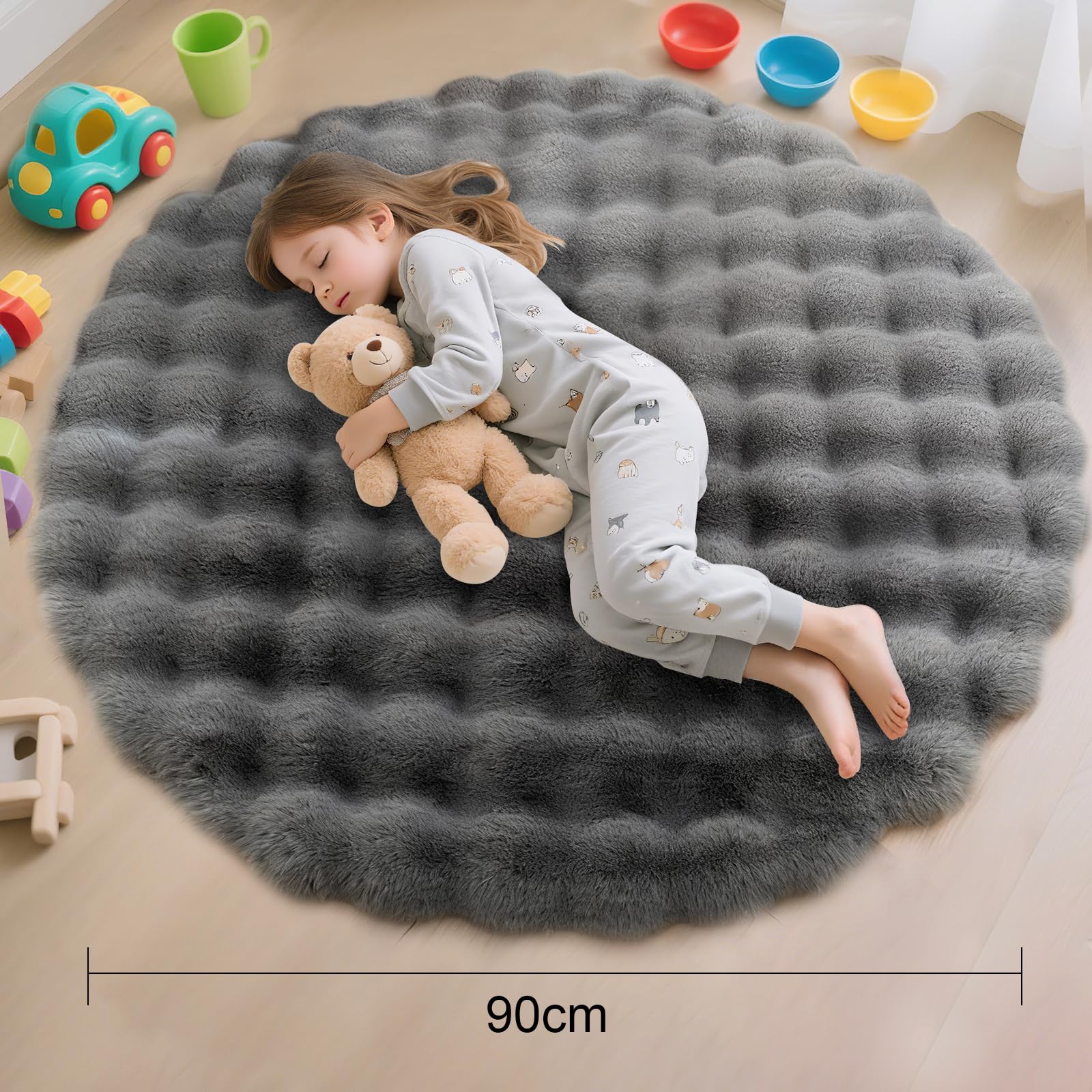Tapis Rond Salon En Fausse Fourrure - 90x90cm, Doux Et Antidérapant