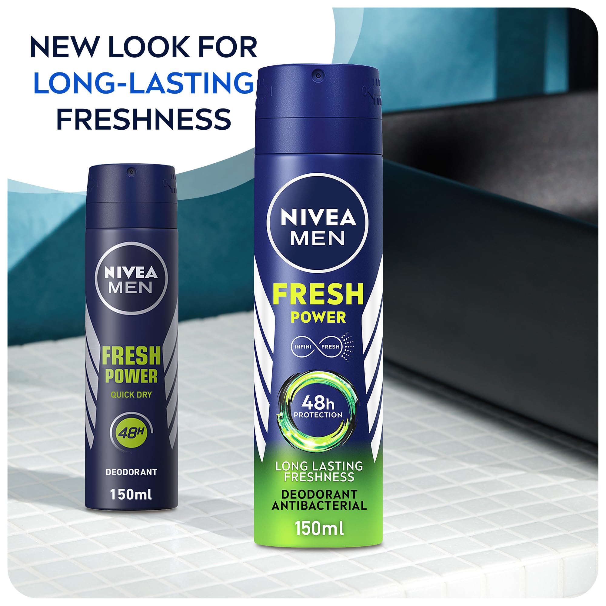 NIVEA MEN Fresh Power Body Spray Deodorant 150ml – Up to 48h Sweat & Odour Protection with a Bold, Powerful Fresh Scent for Long-Lasting Freshness, Fast-Drying Aerosol for Confident Men