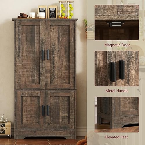 Vista 33 de usikey Armario de despensa de cocina de 72 pulgadas, armario alto de almacenamiento con 4 puertas y 1 cajón, armario independiente con 6 estantes