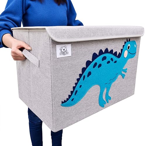Miniatura 8 de CLCROBD Cofre plegable grande de juguetes para niños con tapa abatible, organizador de almacenamiento de juguetes de animales de tela plegable,