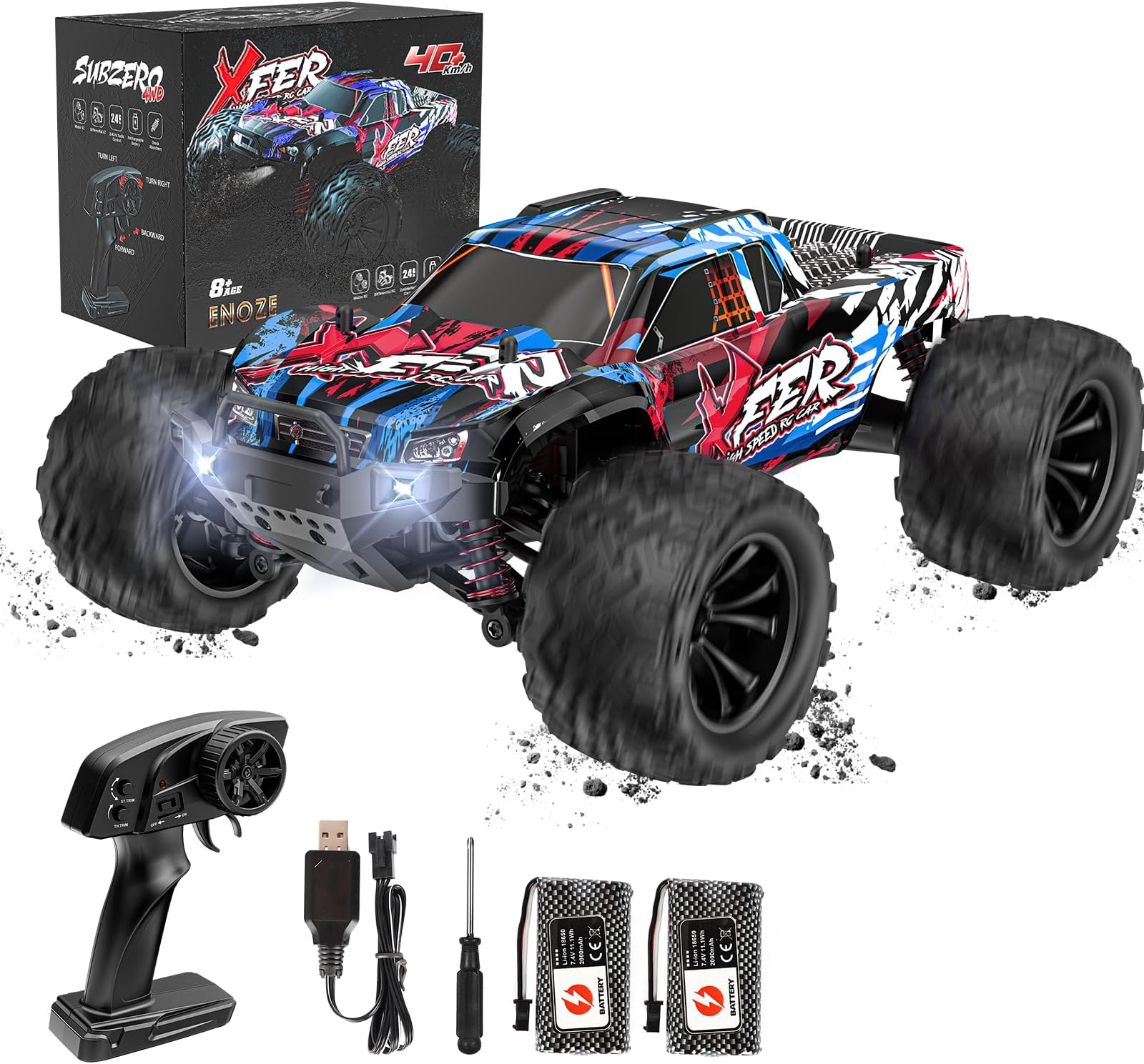 Remote Control Car 1:16, High Speed 40 km/h, 2.4 GHz, 4 WD, Radio-Controlled Monster Truck, Toy for Teenagers Aged 12 and Over, 55 Minutes Playtime, Range 50 m, Radio-controlled car. (red)