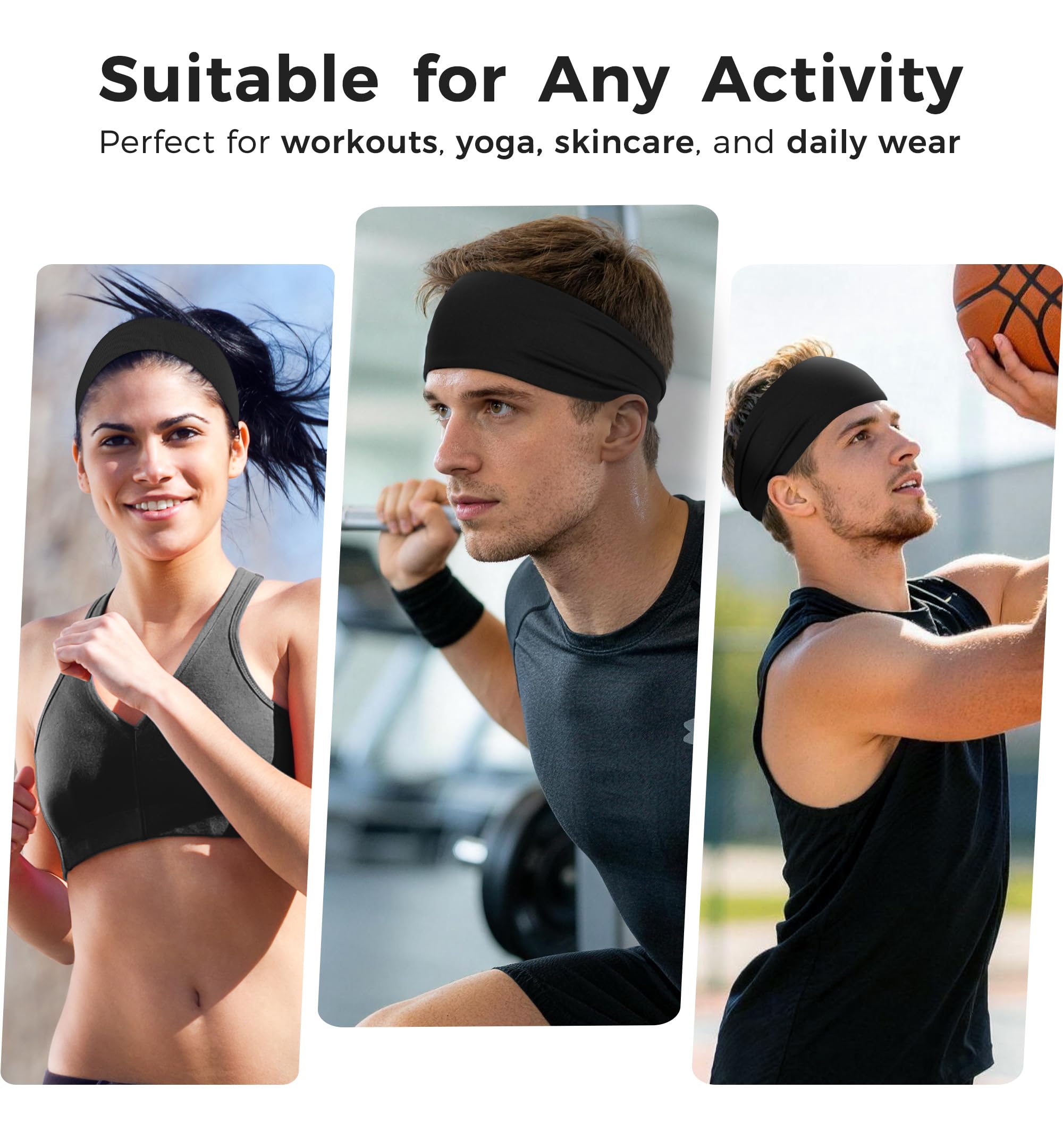 HiRui Stirnbänder für Damen und Herren (5er-Pack), Lauf-Stirnbänder, feuchtigkeitsableitend, Workout, Schweißband, Sport-Stirnband für Radfahren, Basketball, Yoga, Fitness