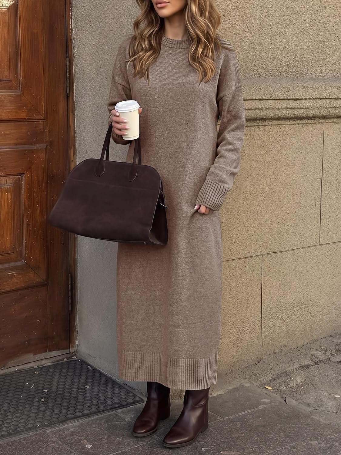Saodimallsu Womens Long Sleeve Maxi Sweater Dress Crew Neck Knit Dresses image 2
