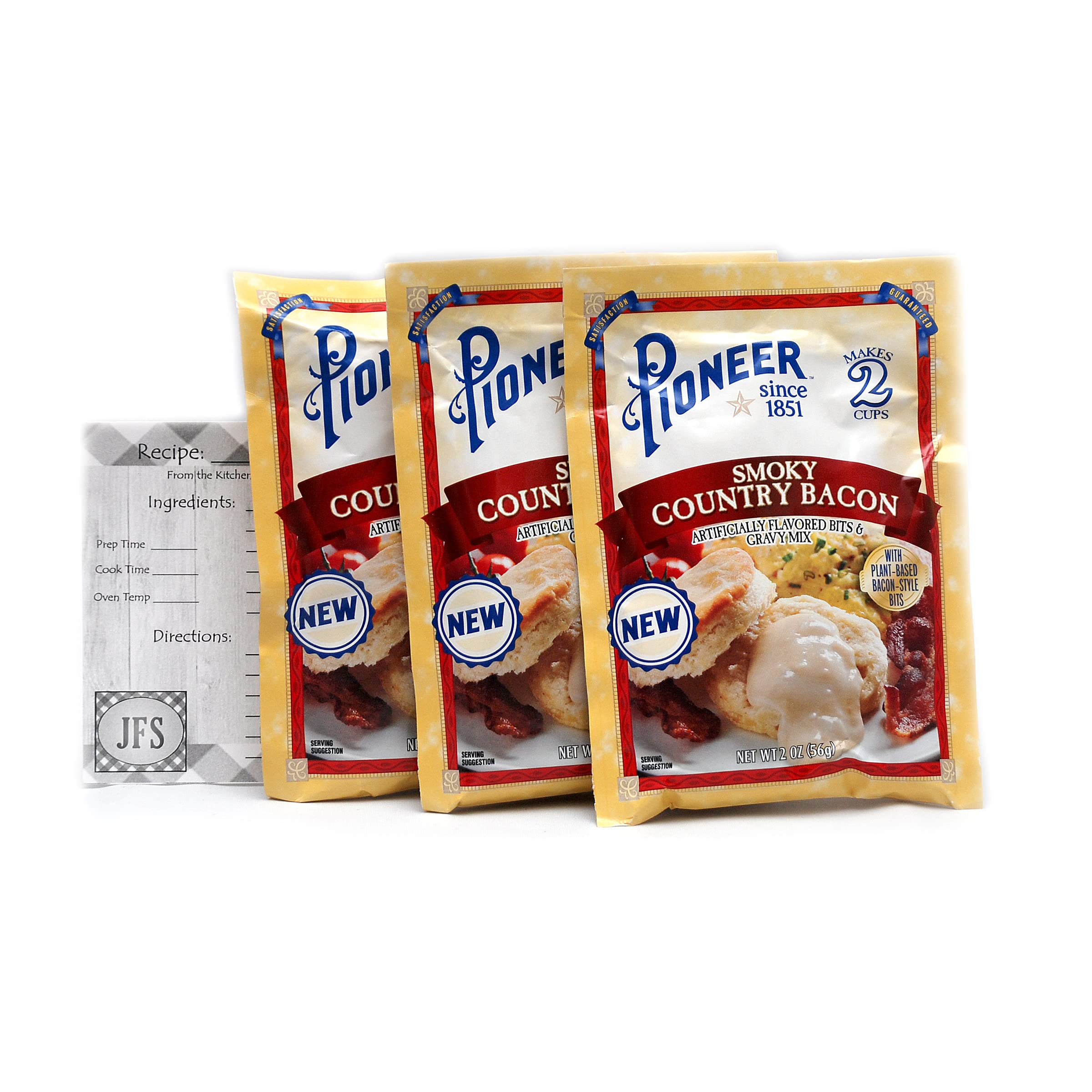 Pioneer Smoky Country Bacon Gravy Mix, 3-2 Ounce Packs Bundled with a JFS Recipe Card
