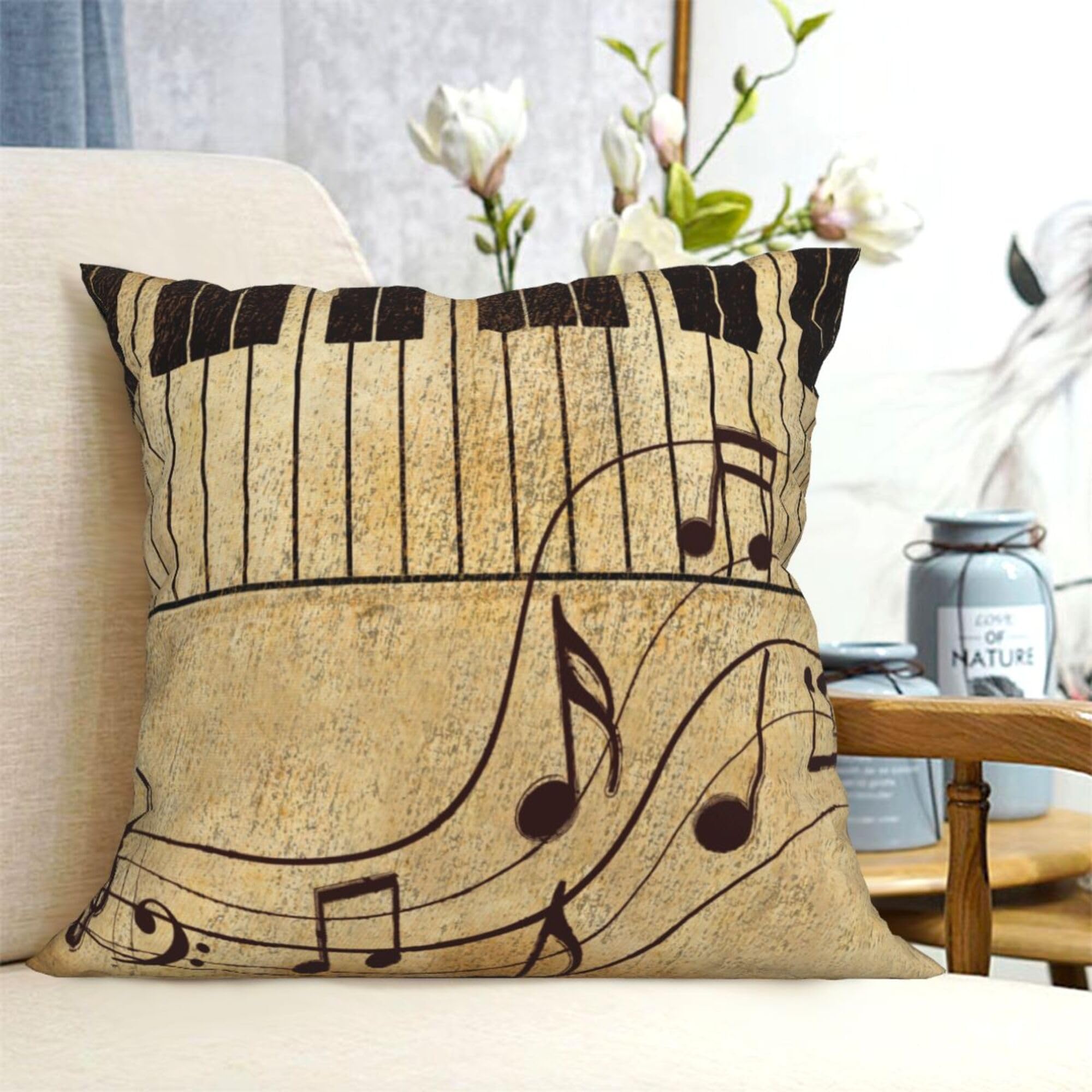 AYCZN Vintage Music Note Throw Pillow Cover, Piano Keyboard
