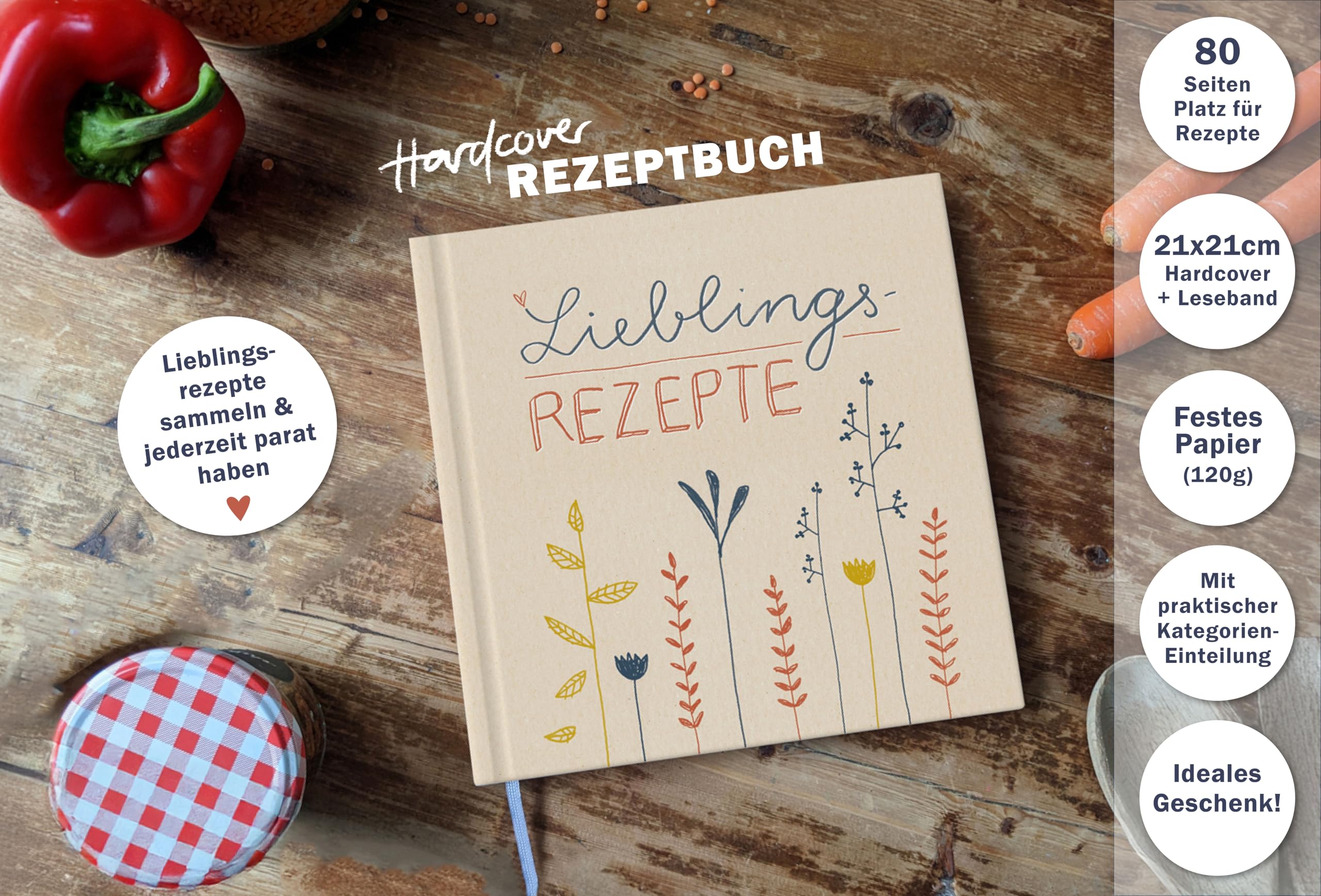 Rezeptbuch Selbst Schreiben A4 Hardcover | Kochbuch Backbuch Mit Packpapier, TOBJA