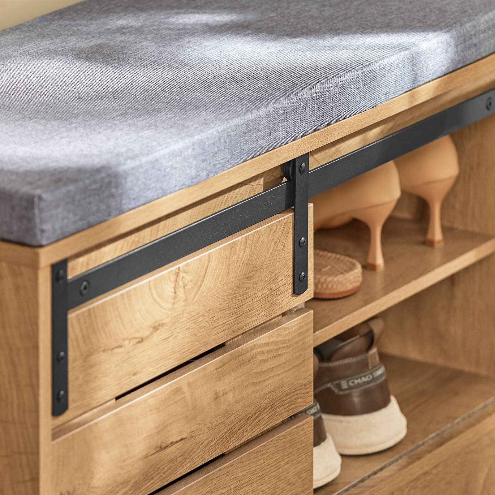 SoBuy Panca scarpiera con porta fienile 80x35x48cm per ingresso
