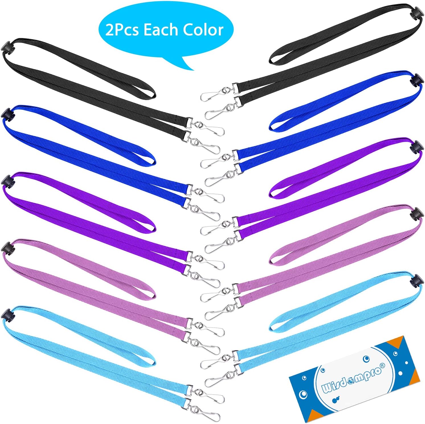 Wisdompro Face Mask Lanyard, 10 Pcs Double Hook Lanyard with Adjustable Length, Mask Holder Around Neck for Kids, Adults, Ear Saver - 5 Colors - Image 2
