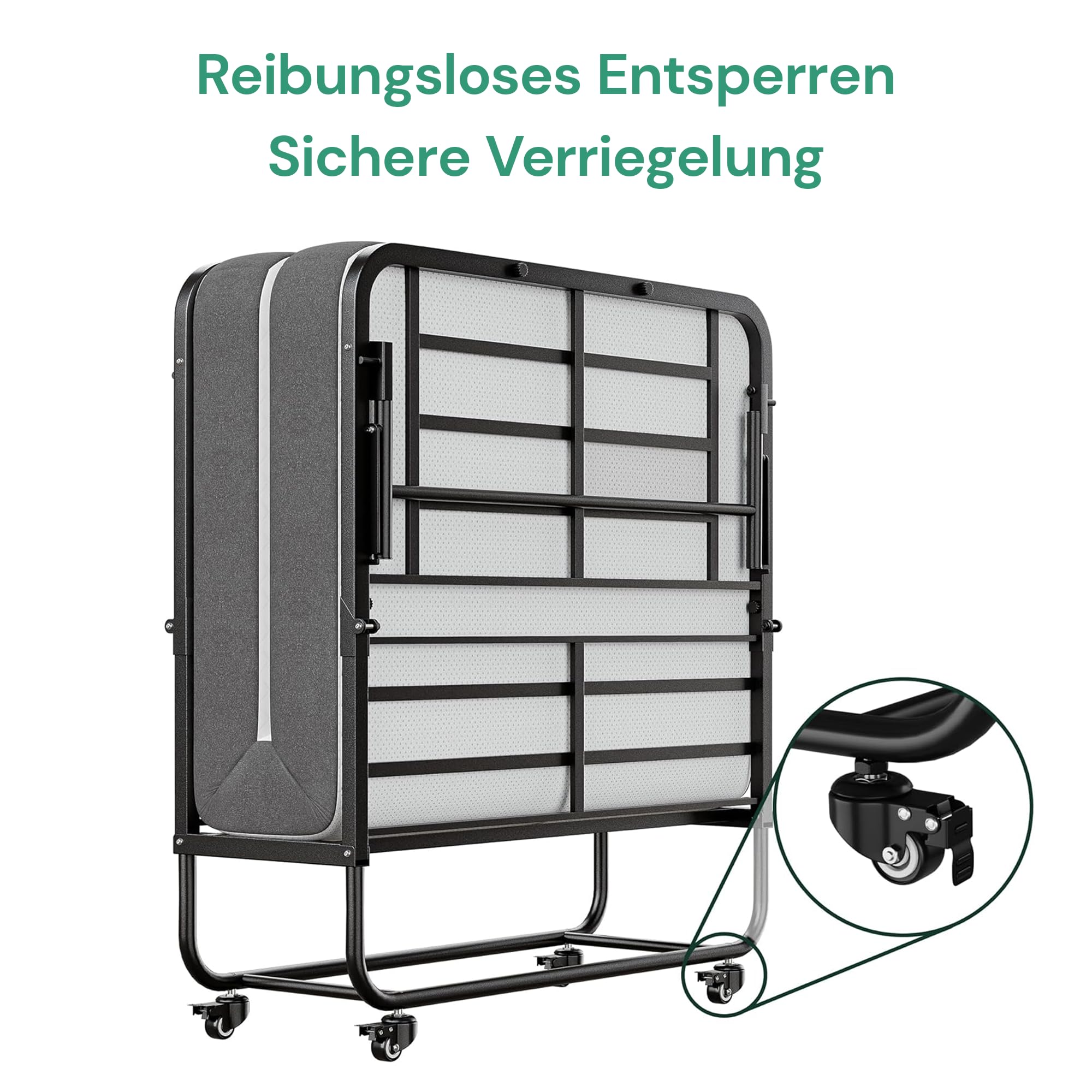 SunsGrove Klappbett 191x97 cm mit 13 cm Memory Foam Matratze, Gästebett Klappbar für Erwachsene, Faltbares Metallbett mit Rollen, Reisebett Stabil bis 200 kg Belastbar