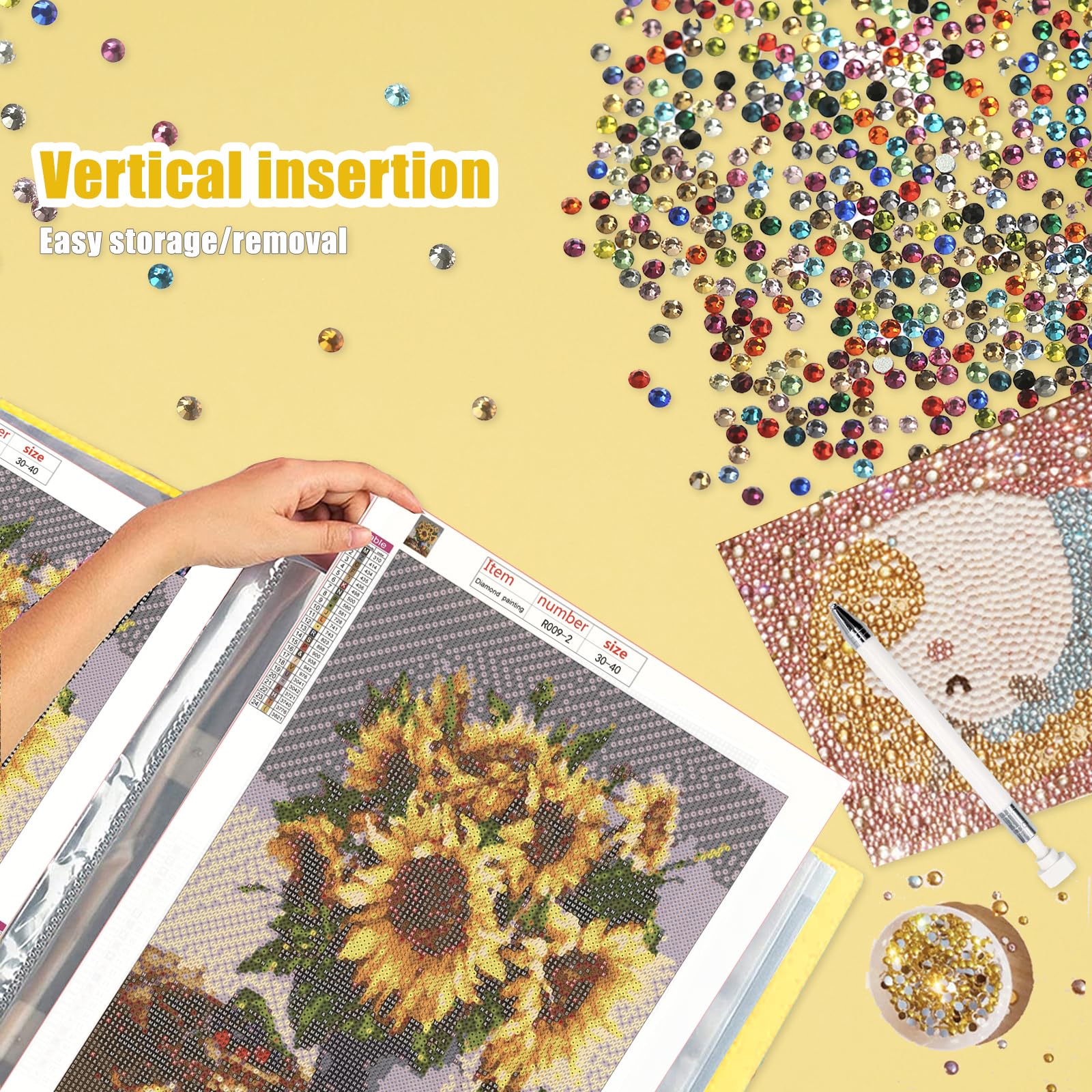 MUFEKUM Diamond Art Portfolio, A3 Diamond Painting Folder With 60 Sheets, Storage Book for Finish Work Portfolios (Yellow) - Image 4