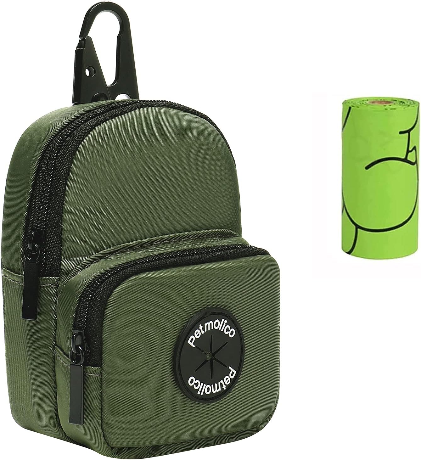 Petmolico Dog Poop Bag Holder Treat Pouch for Dog Leash, Dog Waste Bag Dispenser Treats Storage Holder Training Pouch with Clip, Green
