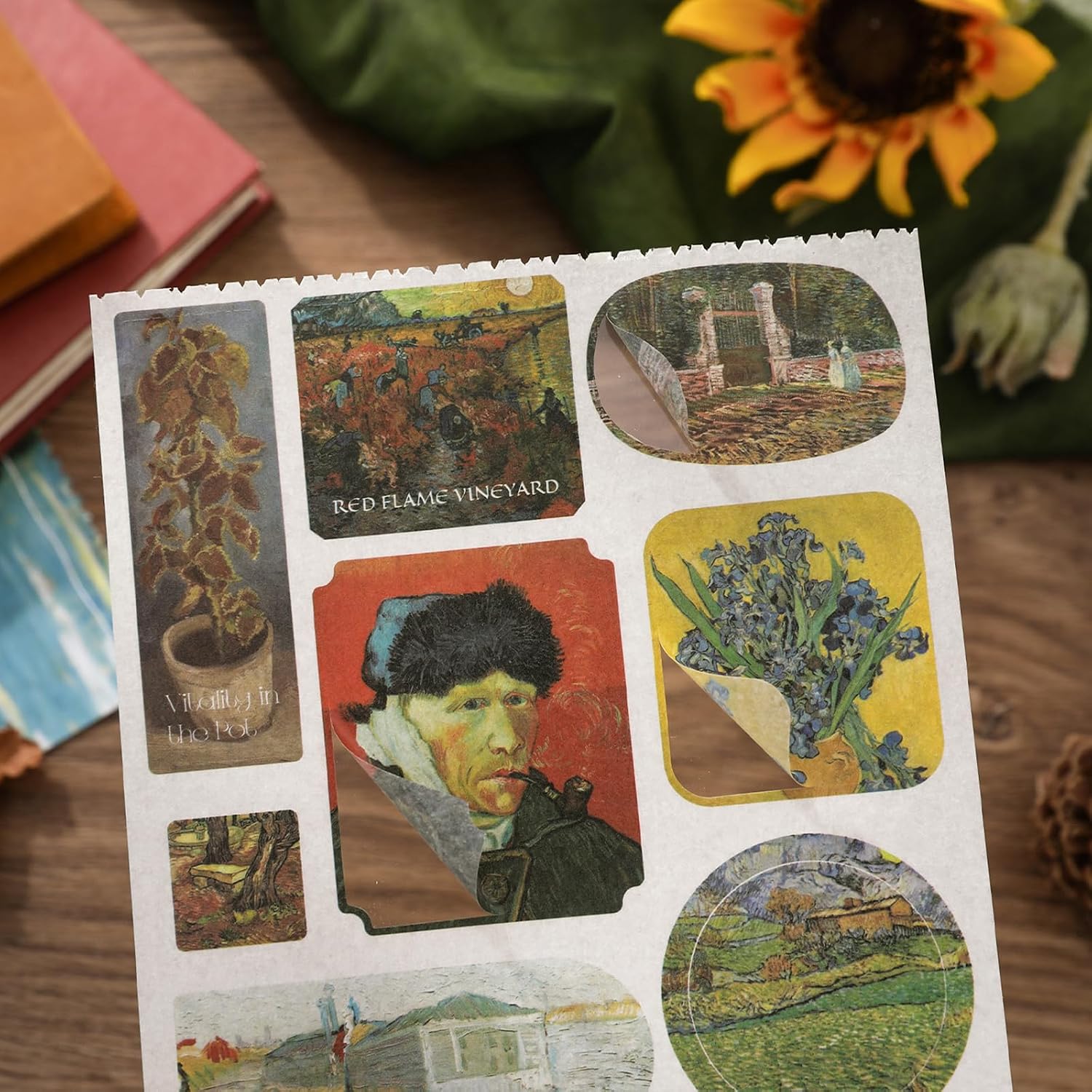 Aesthetic Oil Painting Sticker Book, 500+ Vintage Scrapbook Stickers for Adults and 20 A5 Scrapbook Papers, Ephemera Sticker Book for Junk Journal Supplies, Washi Stickers for Journalingg Scrapbooking