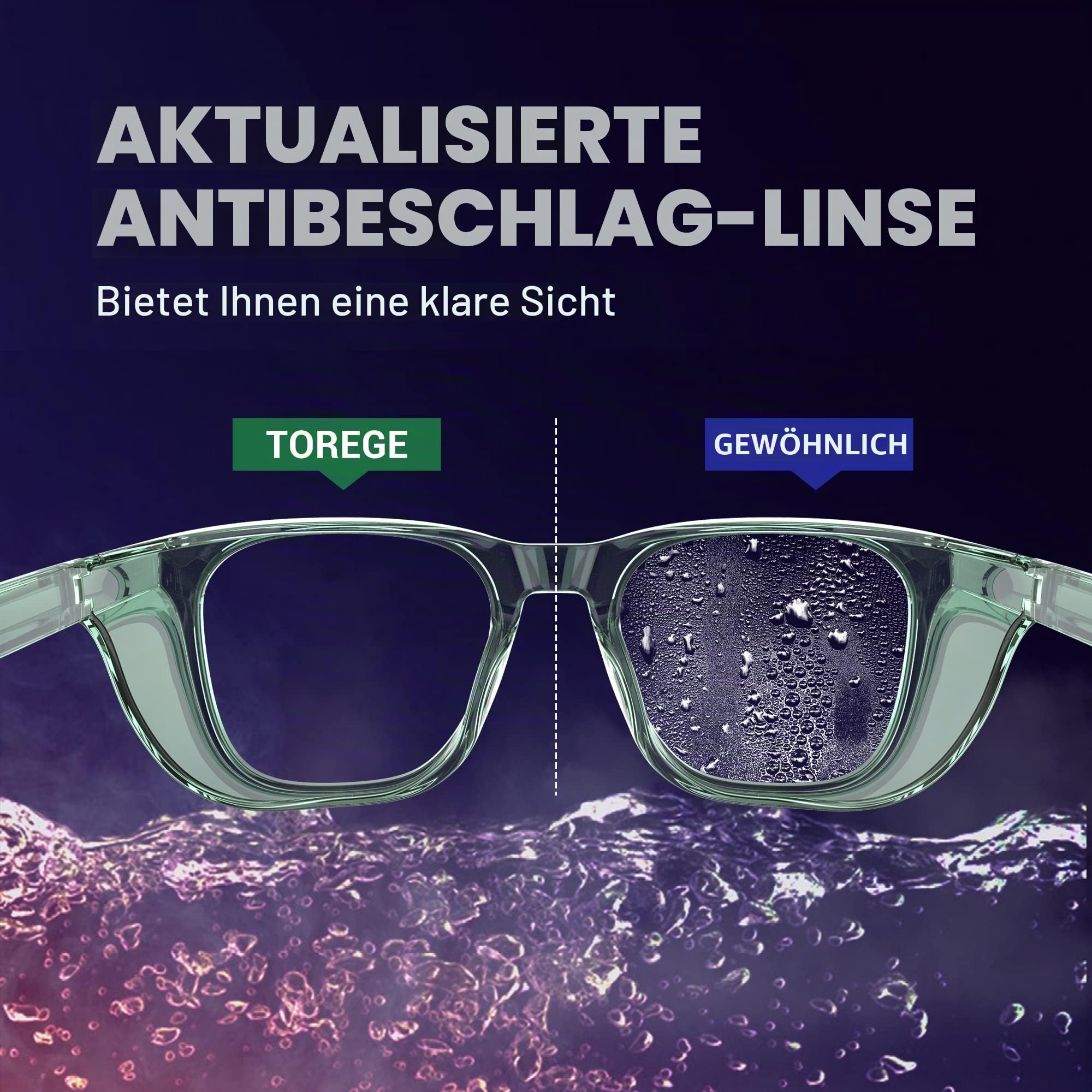 TOREGE Transparente Schutzbrille mit Seitenschutz, beschlagfrei und kratzfest mit rutschfesten Griffen und komplettem UV-Schutz, ideal für Damen und Herren