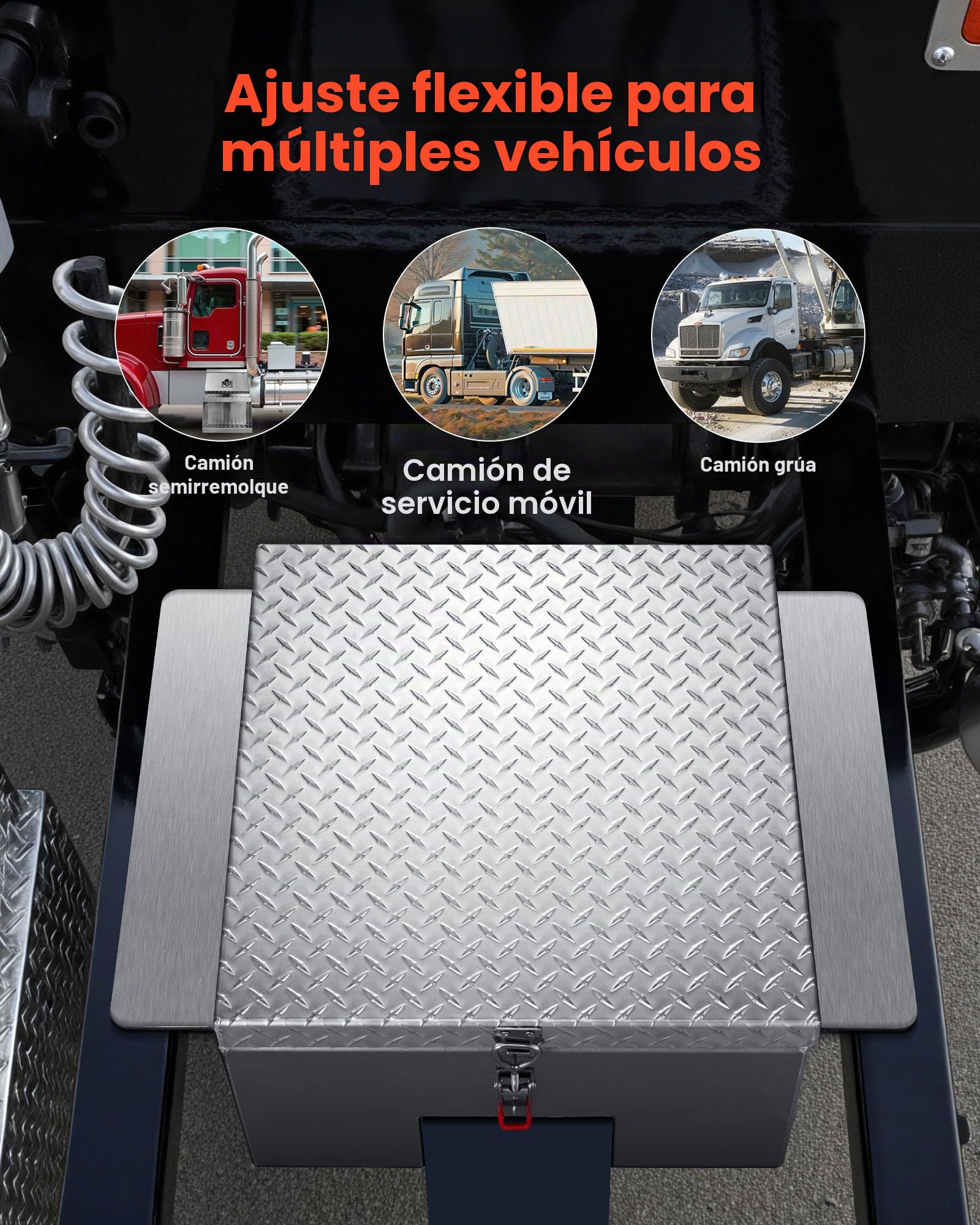 VEVOR Caja de Herramientas para Caja de Camioneta, de Aluminio, con Placa de Diamante, Soporta hasta 100 kg, Ideal para Camioneta, RV, Remolque, 770 x 610 x 310 mm, Carga Máxima 100 kg, Plata