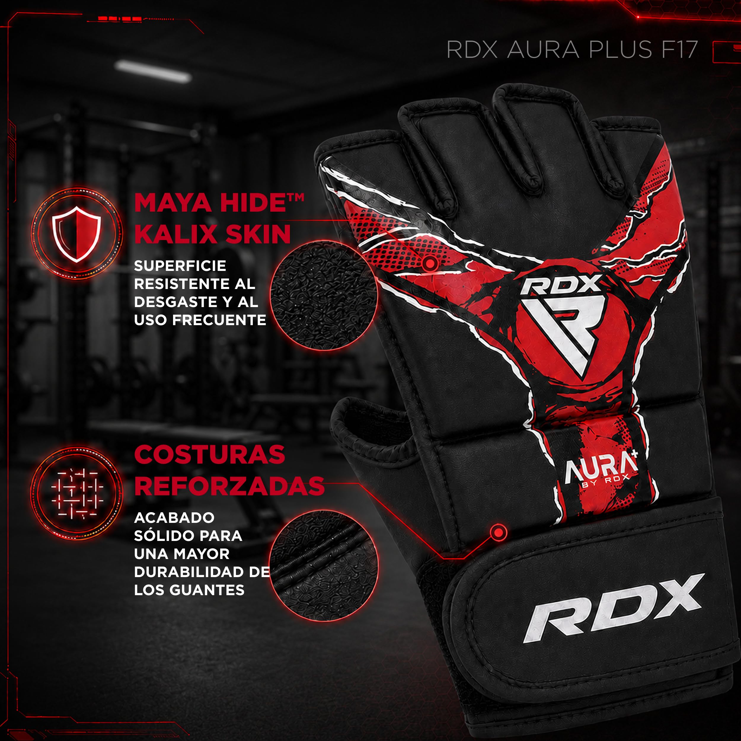 RDX Aura Plus F-17 Guantes de MMA de Cuero con Protección Reforzada para el Pulgar