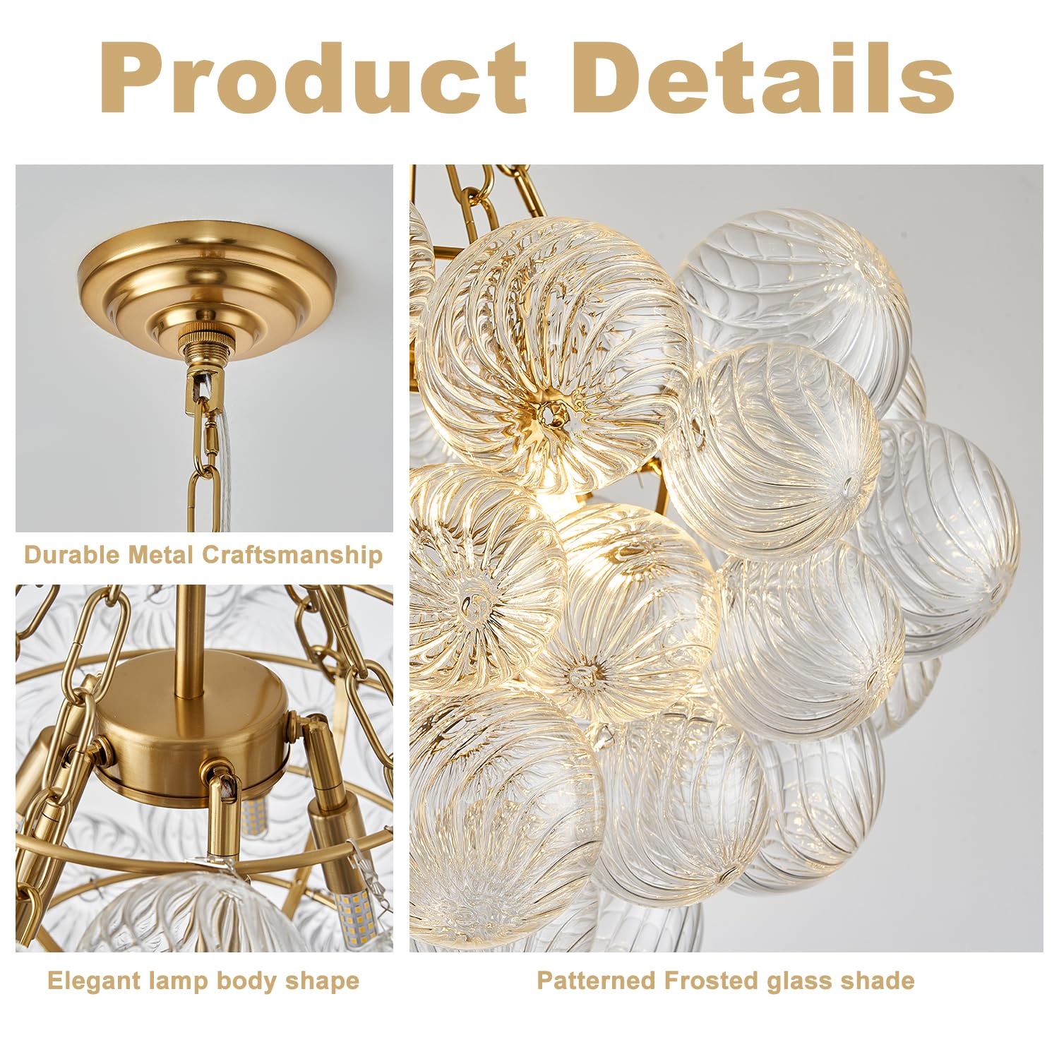 Bubble chandelier ゴールド LED対応 Gold Bubble Ball Swirled Chandelier, 12-Light Bubble Clear Glass