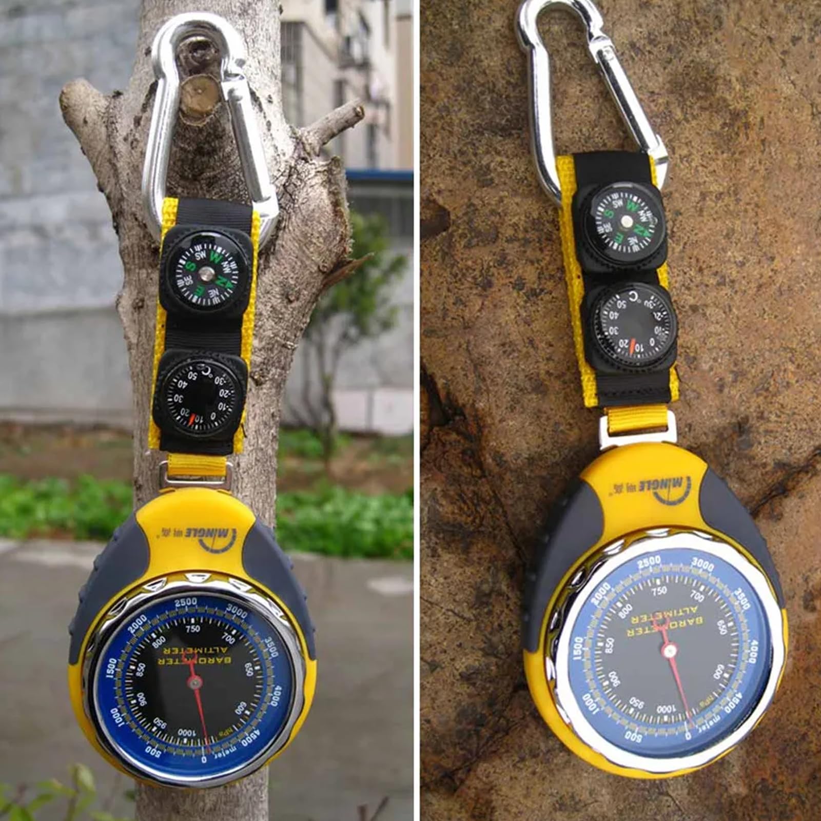 Barometer Höhenmesser Analog, 4-in-1 Mini Kompass Outdoor Mit Barometer, Altimeter, Thermometer, Batteriefreier Höhenmesser Kompass Schlüsselanhänger Zum Outdoor Klettern Camping Wandern
