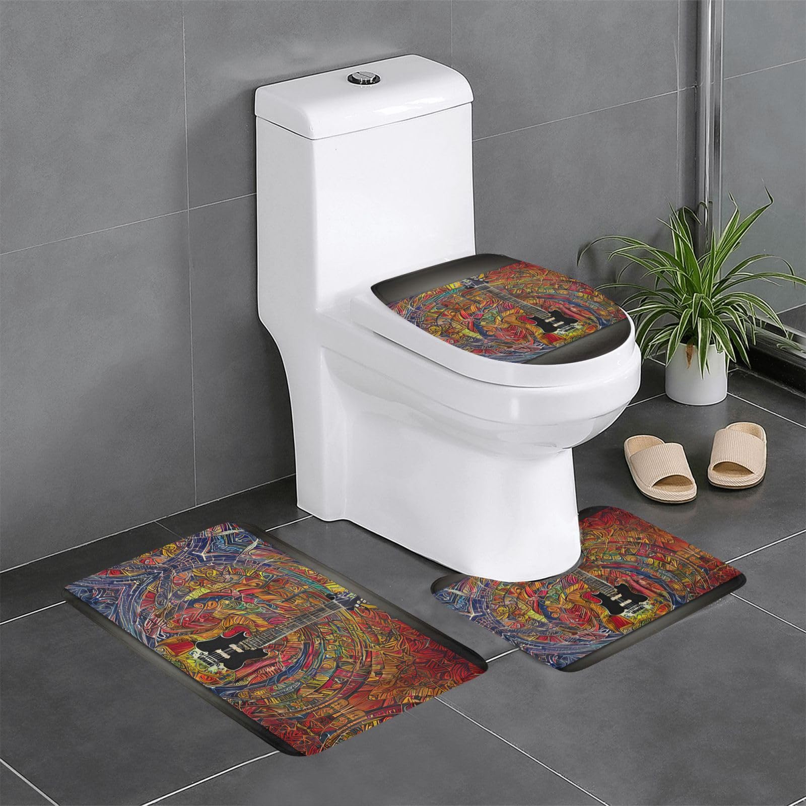 Tapis de bain ultra doux lot de 3 avec motif guitare pour chambre et wc