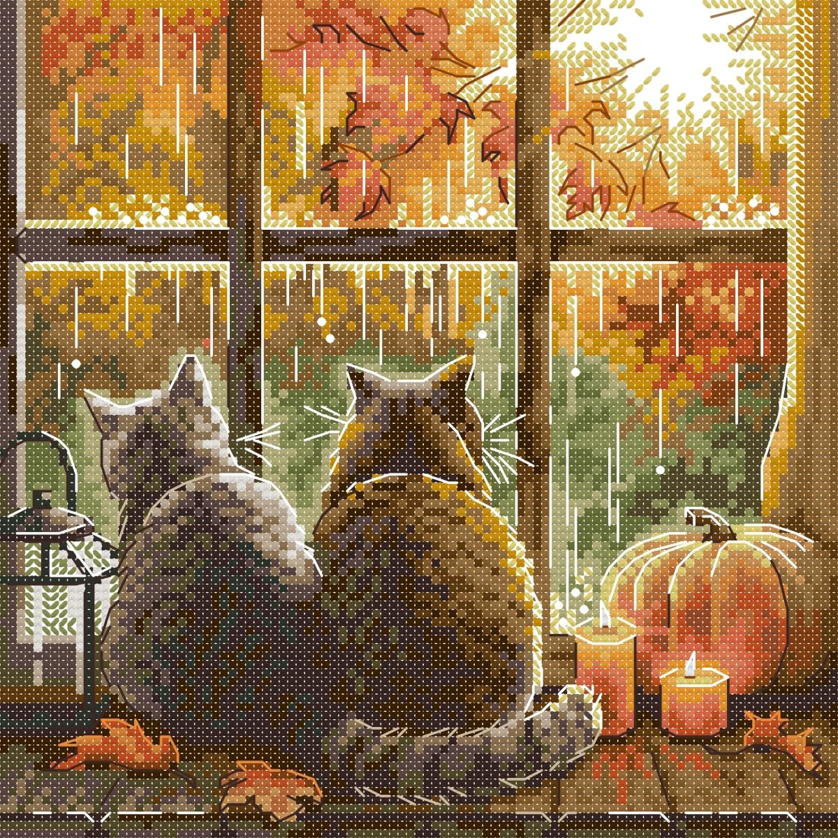 Awesocrafts Cross Stitch Stamped Kits Cats Autumn Scene Pumpkin Easy Patterns Cross Stitching Embroidery Needlework Kit Supplies