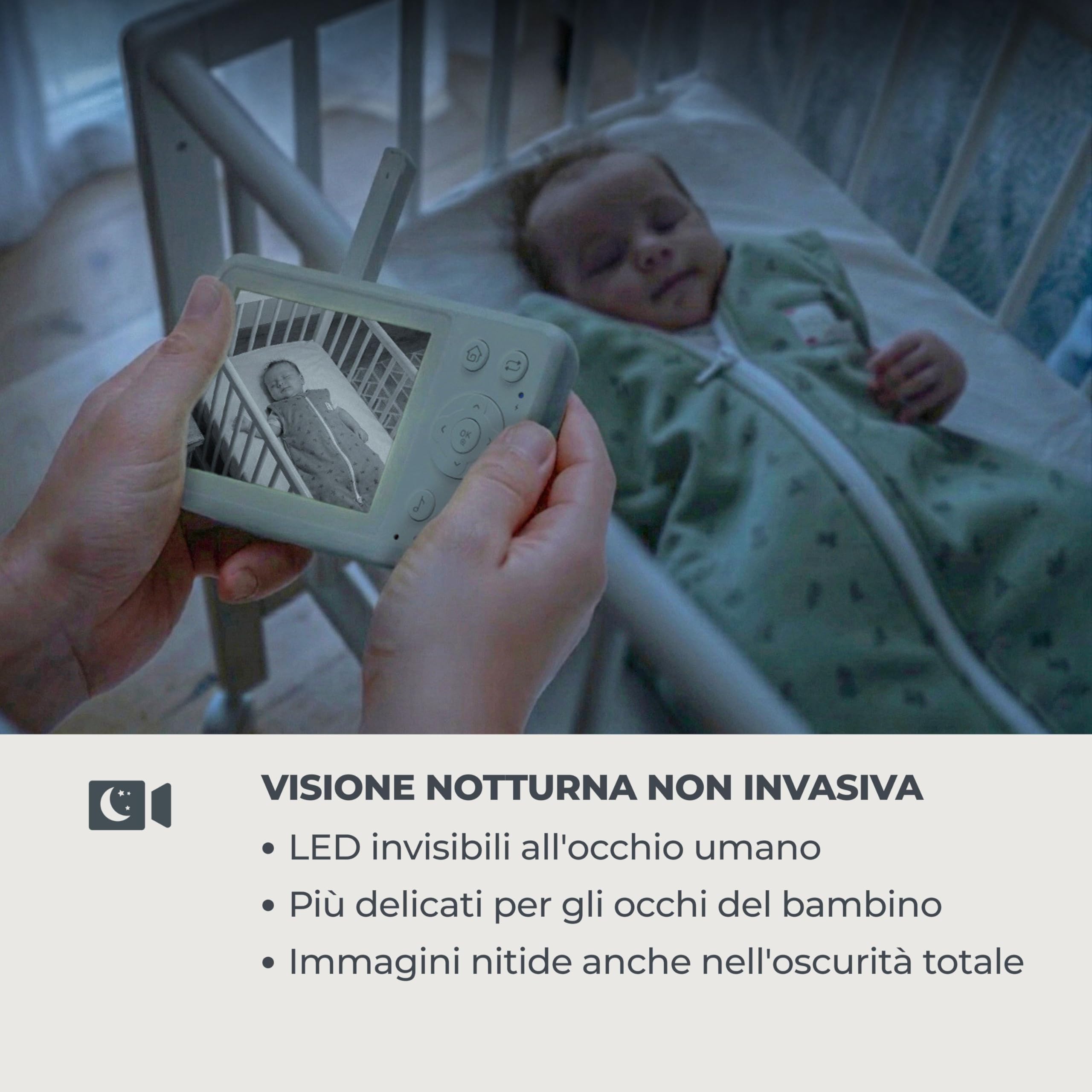 Nuvita 3035 Baby Monitor Video 3.2" - Cámara HD 360° Pan & Tilt, Visión Nocturna, Alcance 300m, Audio Bidireccional, VOX, Sensor de Temperatura