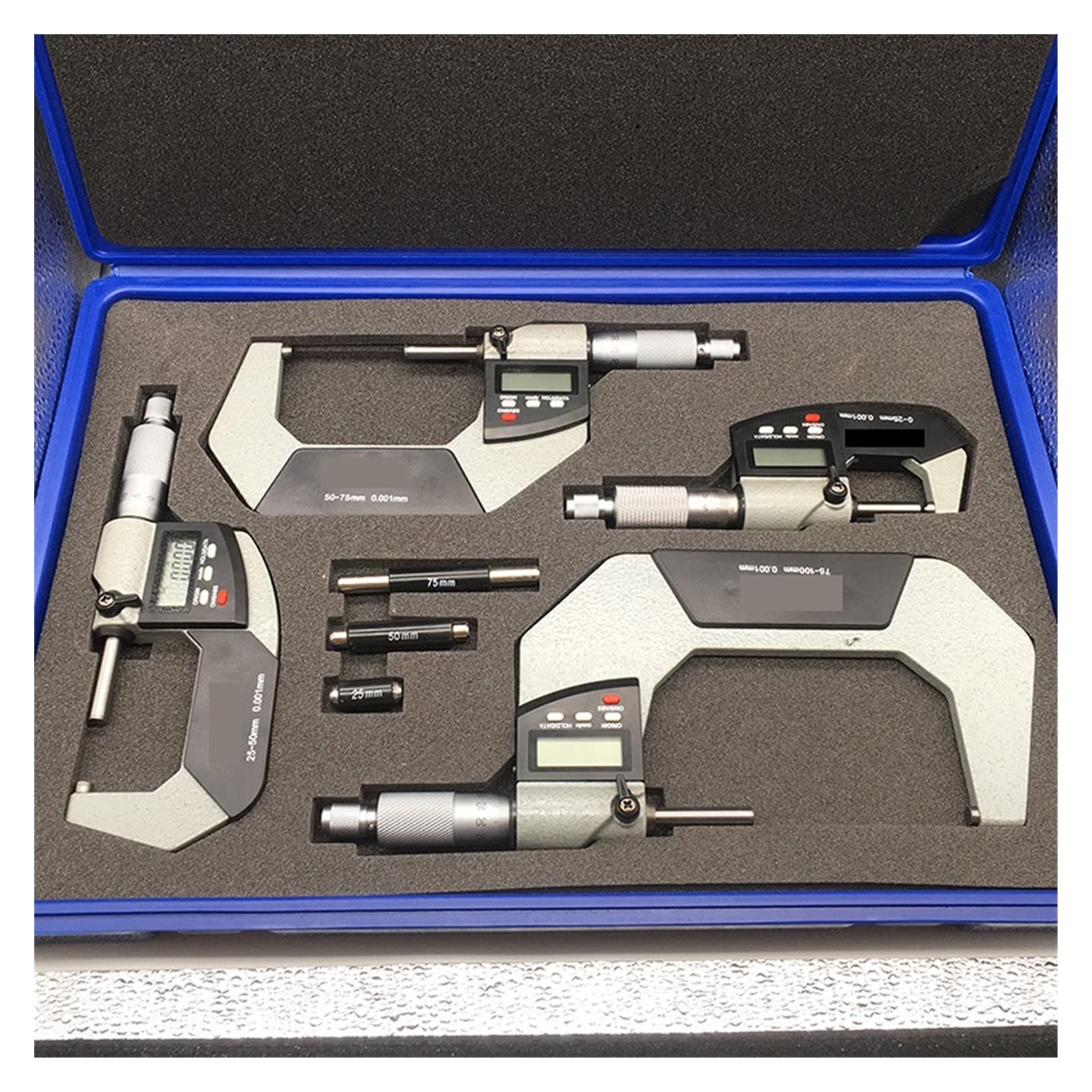 Außenmessschraube, 0-25mm 25-50mm 50-75mm 75-100mm 0,001 mm elektronisches Außendurchmesser digitaler Mikrometermessgerät Micrometer Messwerkzeuge, Messwerkzeug(4pcs set)
