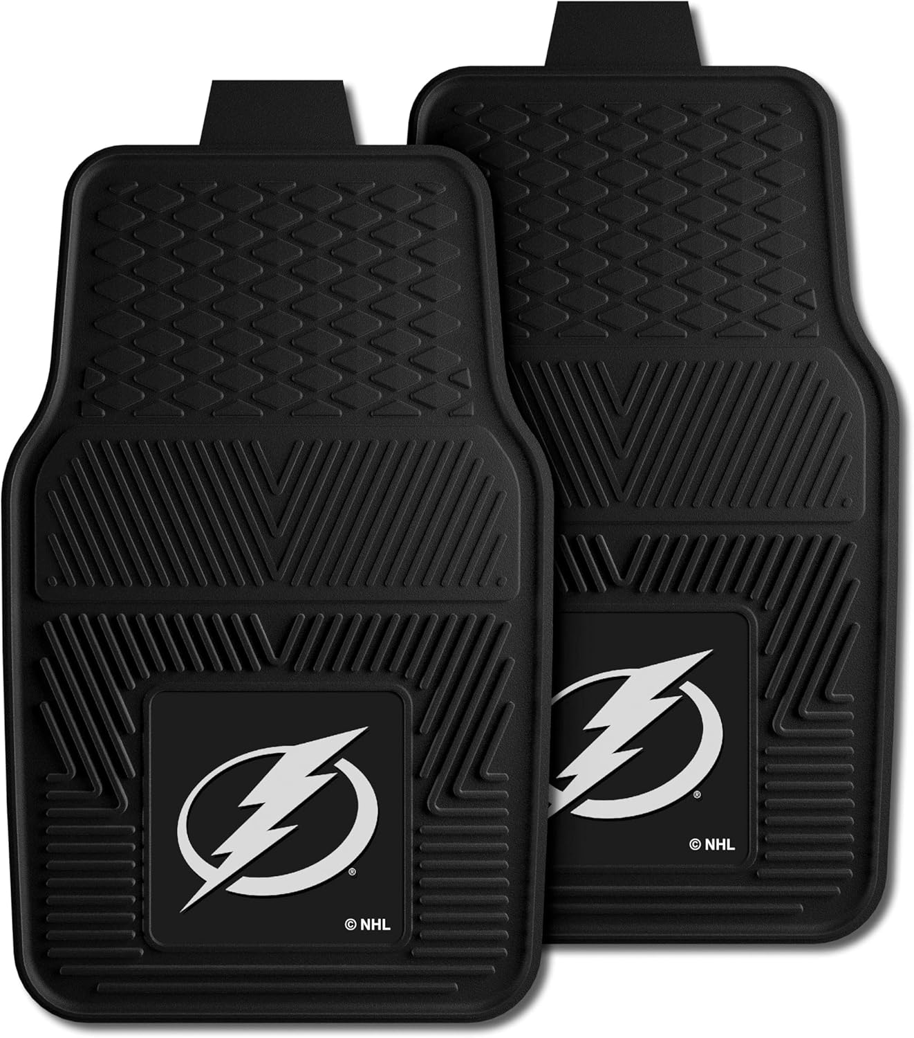 FANMATS 10552 Tampa Bay Lightning 2-Piece Heavy Duty Vinyl Car Mat Set, Front Row Floor Mats, All Weather Protection, Universal Fit, Deep Resevoir Design