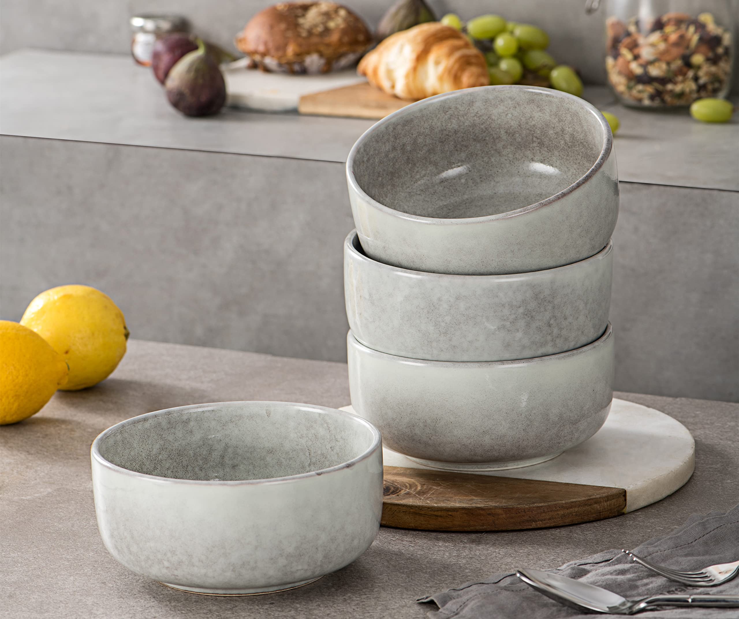 Insalatiera Ceramica, Ciotole per Cereali Stoneware di 4, Set Ciotole Ceramica per 4 Persone, Set Stoviglie Grande Ciotola per Colazione, Cereali, Zuppa, Insalata - 975 ml