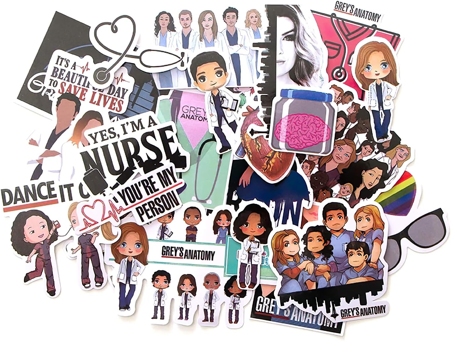 23 Pcs/Set TV Show Greys Anatomy Funny PVC Scrapbooking for Luggage Laptop Phone Decals DIY Album Stickers Doctors Gift