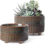 LE TAUCI Succulent Pot, Set of 2, 6.5+8 Inch Ceramic Plant Pots, Shallow Planters for Indoor Plants, Plant Pots Indoor with Drainage Hole, Modern Round Pot Plante Interieur, Gifts for Mom, White