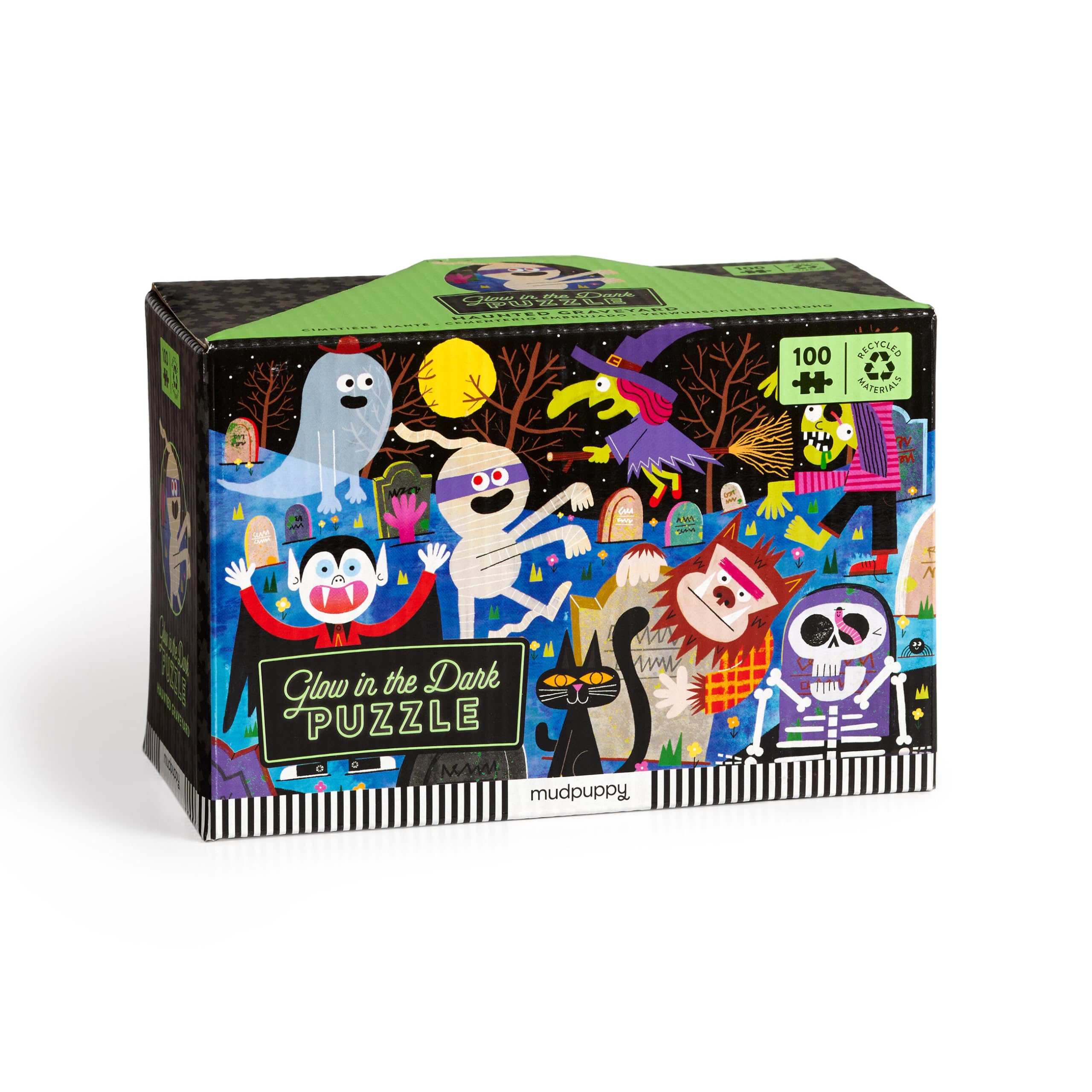 Mudpuppy Haunted Graveyard – 100 Piece Glow in The Dark Jigsaw Puzzle with A Scary Scene of Monsters and Creatures and Hidden Spooky Details in The Dark