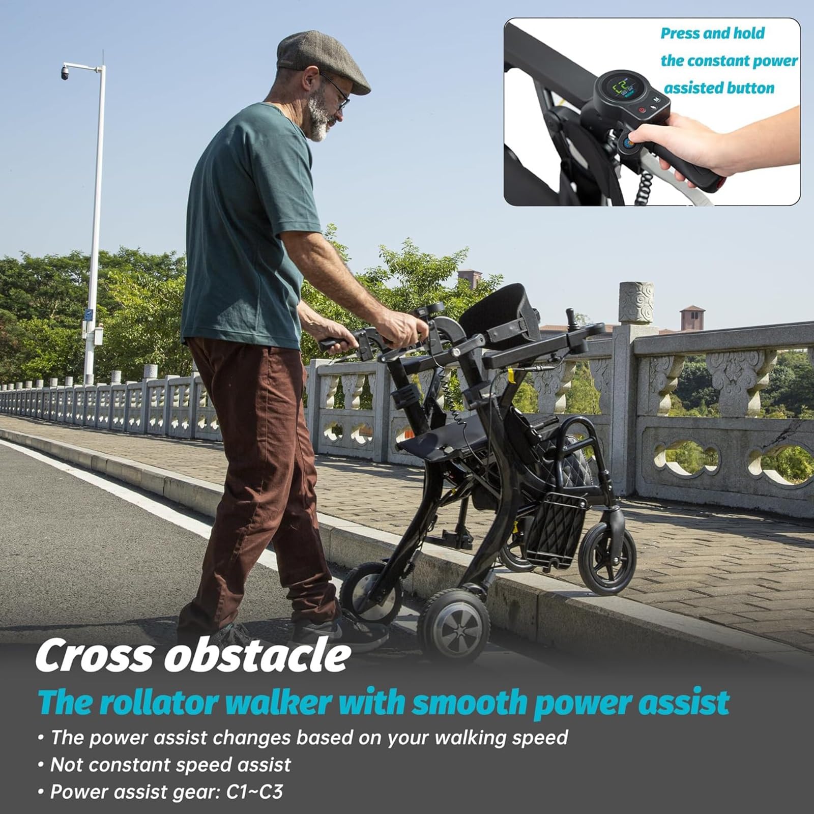 Andador con ruedas, con asiento, andador eléctrico multifuncional 5 en 1 para personas mayores, silla de ruedas de transporte, scooter de movilidad ligero y plegable, silla de ruedas eléctrica, carri