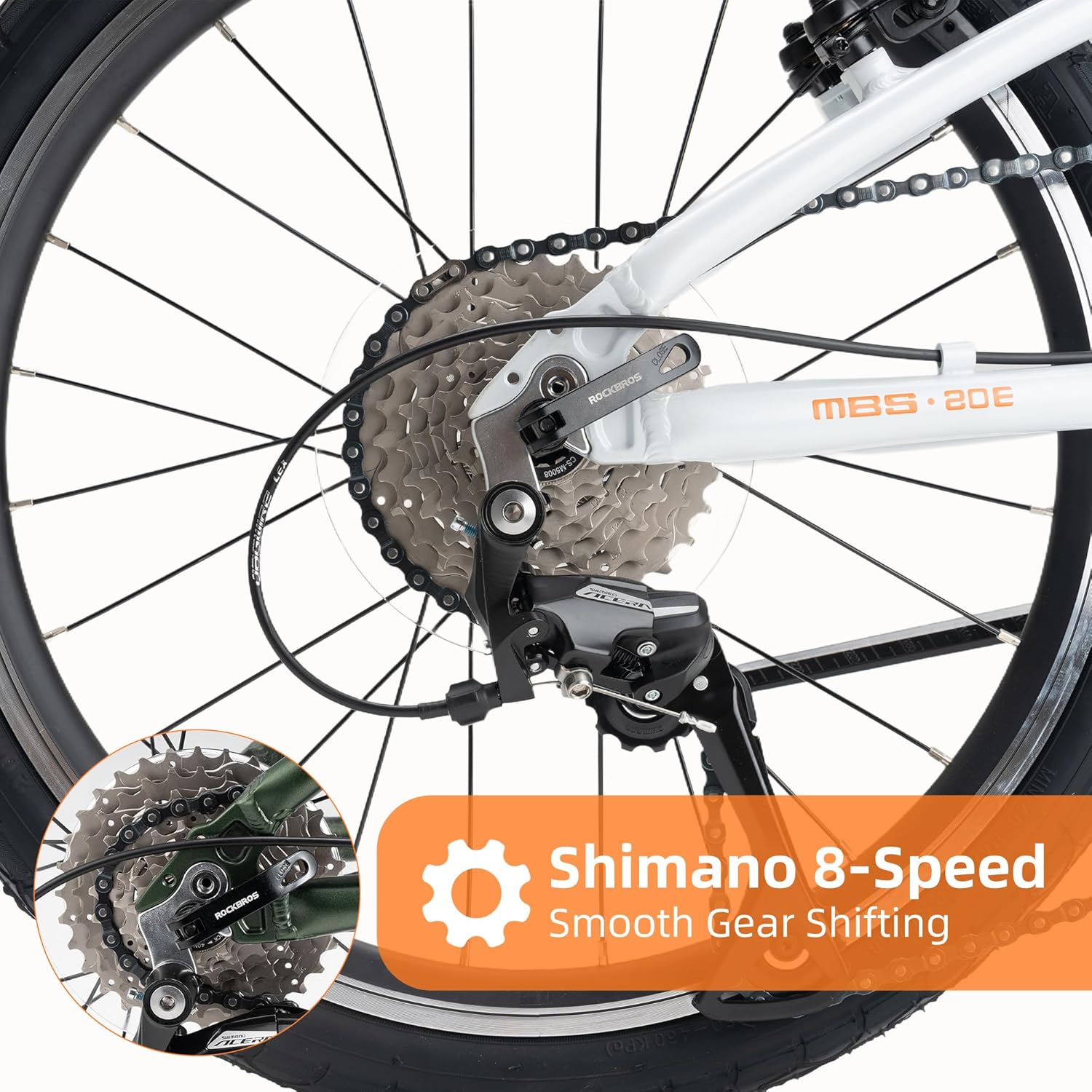 ROCKBROS MBS 20-Inch Folding Bike, 25 lb Portable Lightweight Aluminum Frame, Shimano 8-Speed, V-Brakes, Adjustable Foldable Commuter Bike for Adults & Women