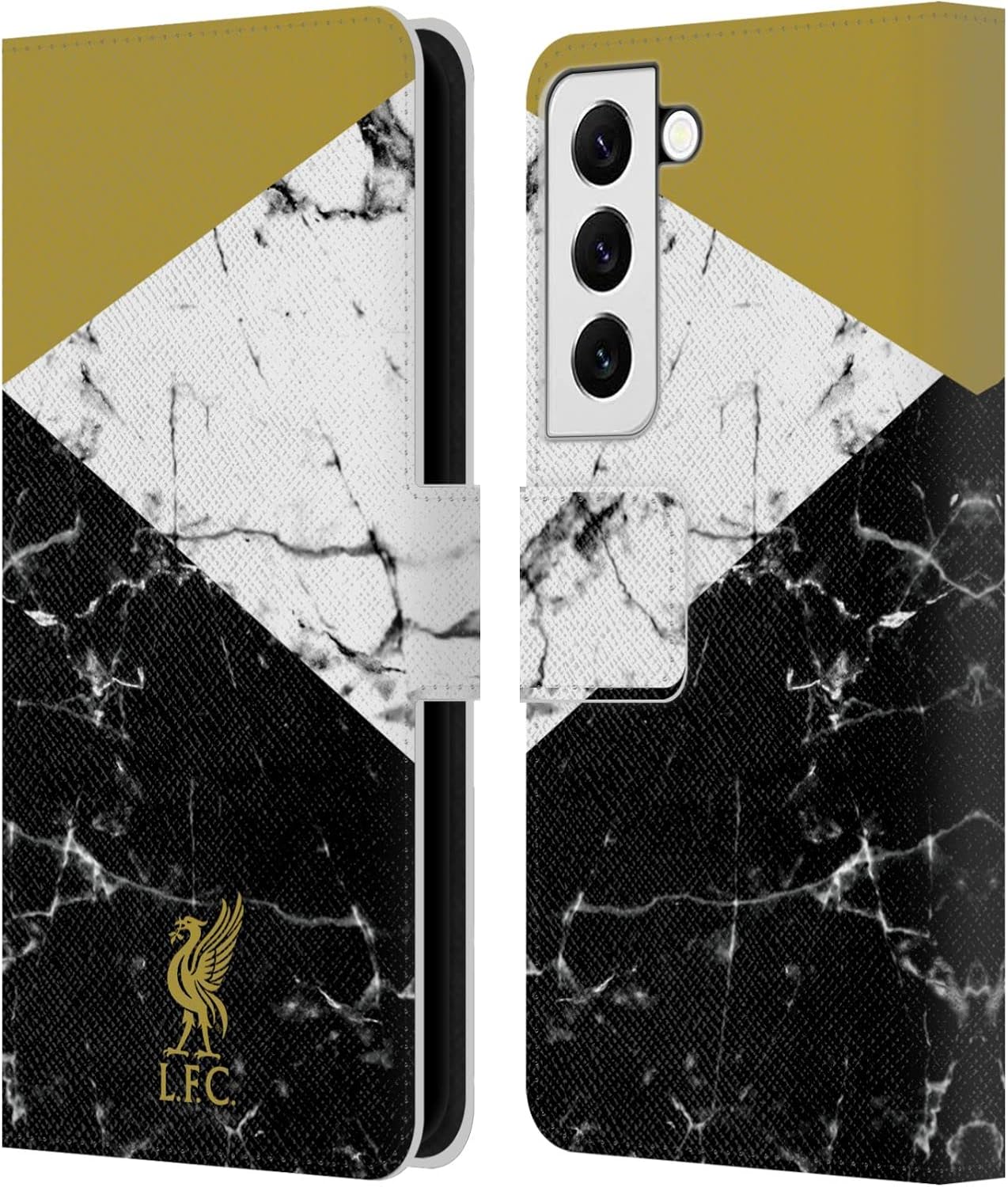 Head Case Designs Officially Licensed Liverpool Football Club Gold Liver Bird Marble Leather Wallet Case Compatible with Samsung Galaxy S22 5G