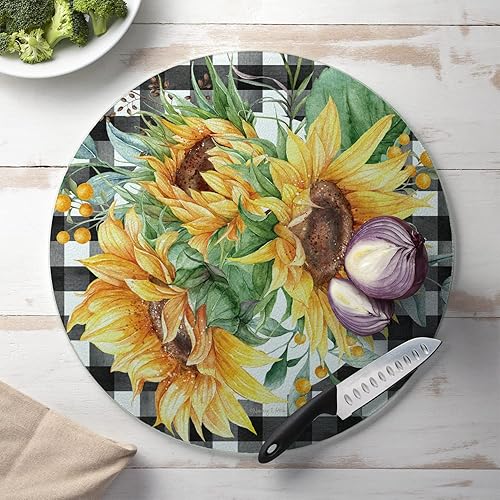 Miniatura 5 de CounterArt Sunflower Fields - Tabla de cortar redonda de vidrio templado tolerante al calor de 0.157 in, redonda de 16 pulgadas, fabricada en los